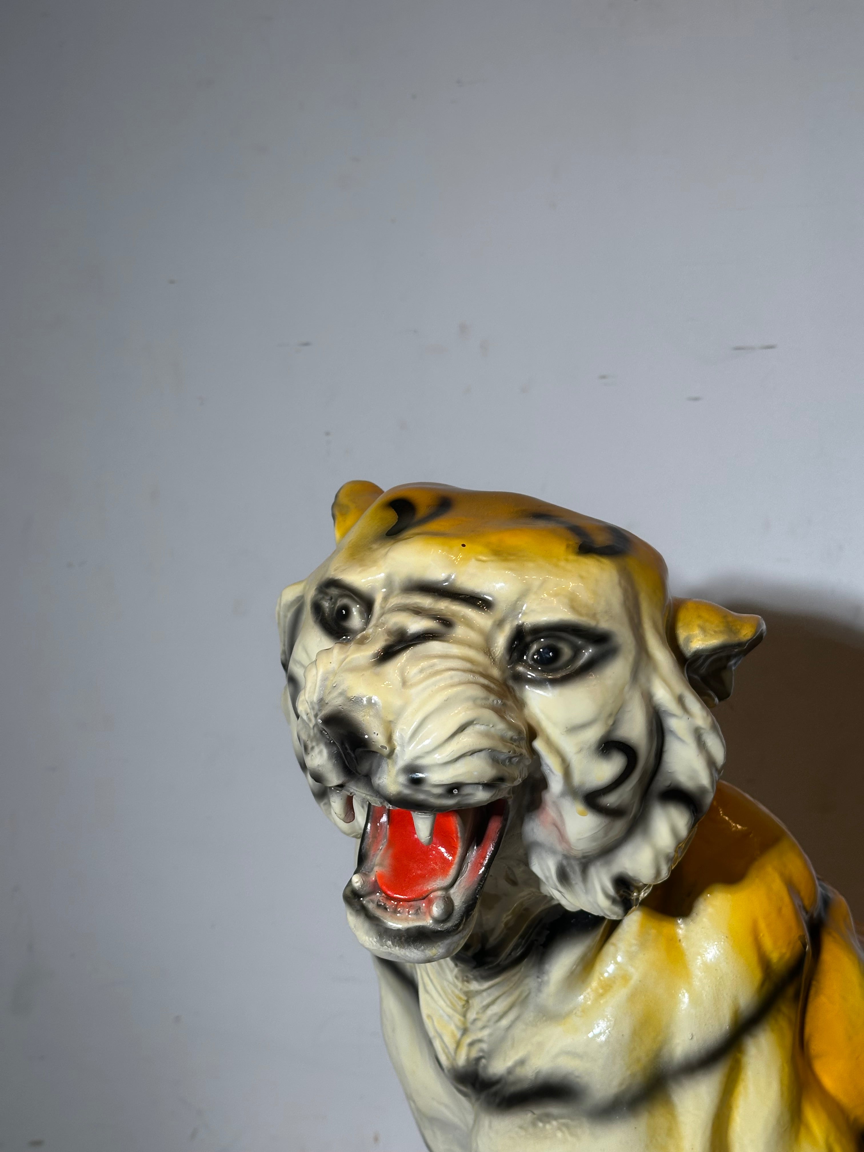 Vintage Tiger Sculpture in Resin