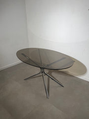 Vintage Chrome Glass Dining Table 150 cm