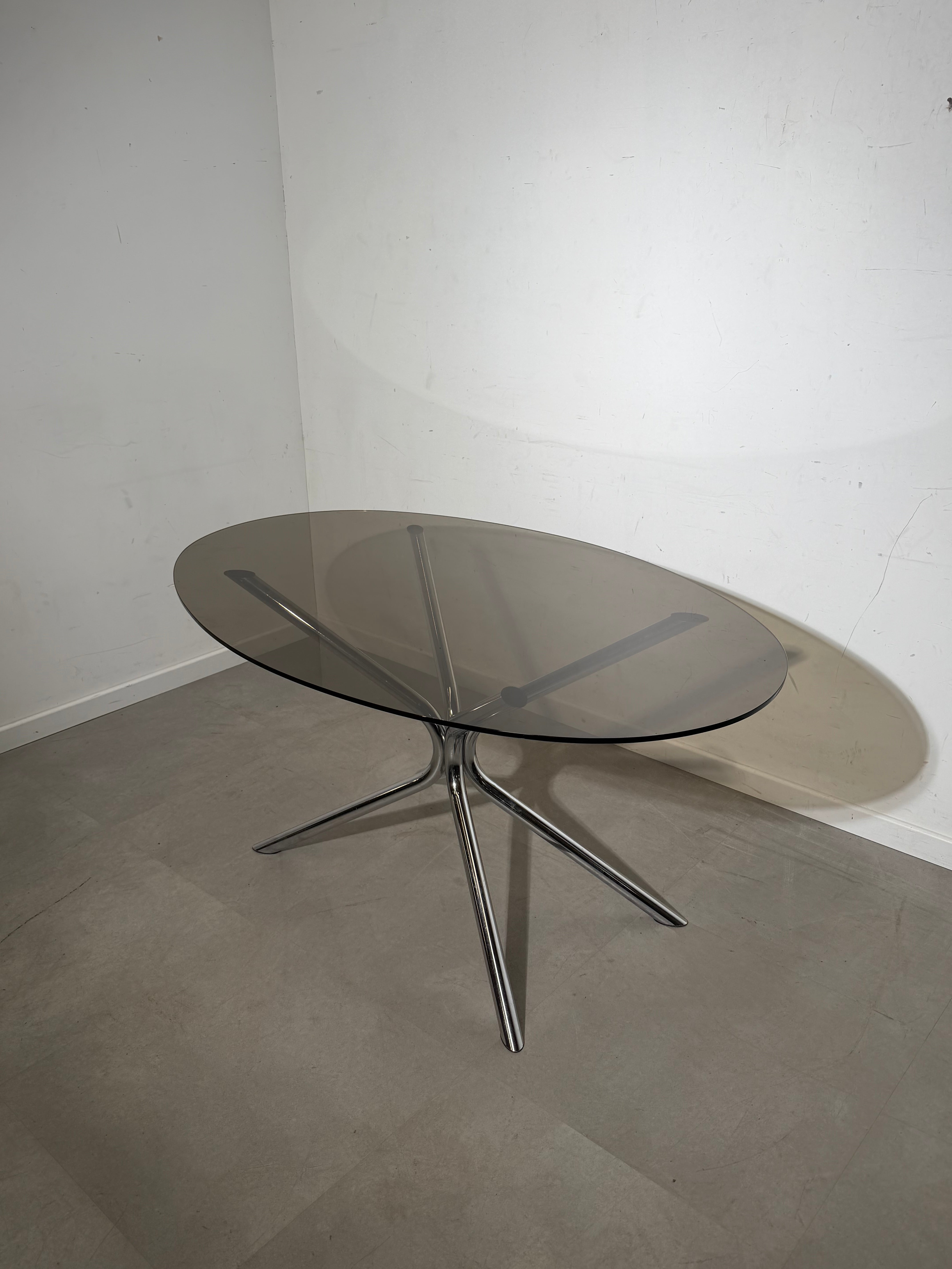 Vintage Chrome Glass Dining Table 150 cm