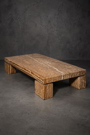 Structural Travertine Rosso Coffee Table – Brutalist Design