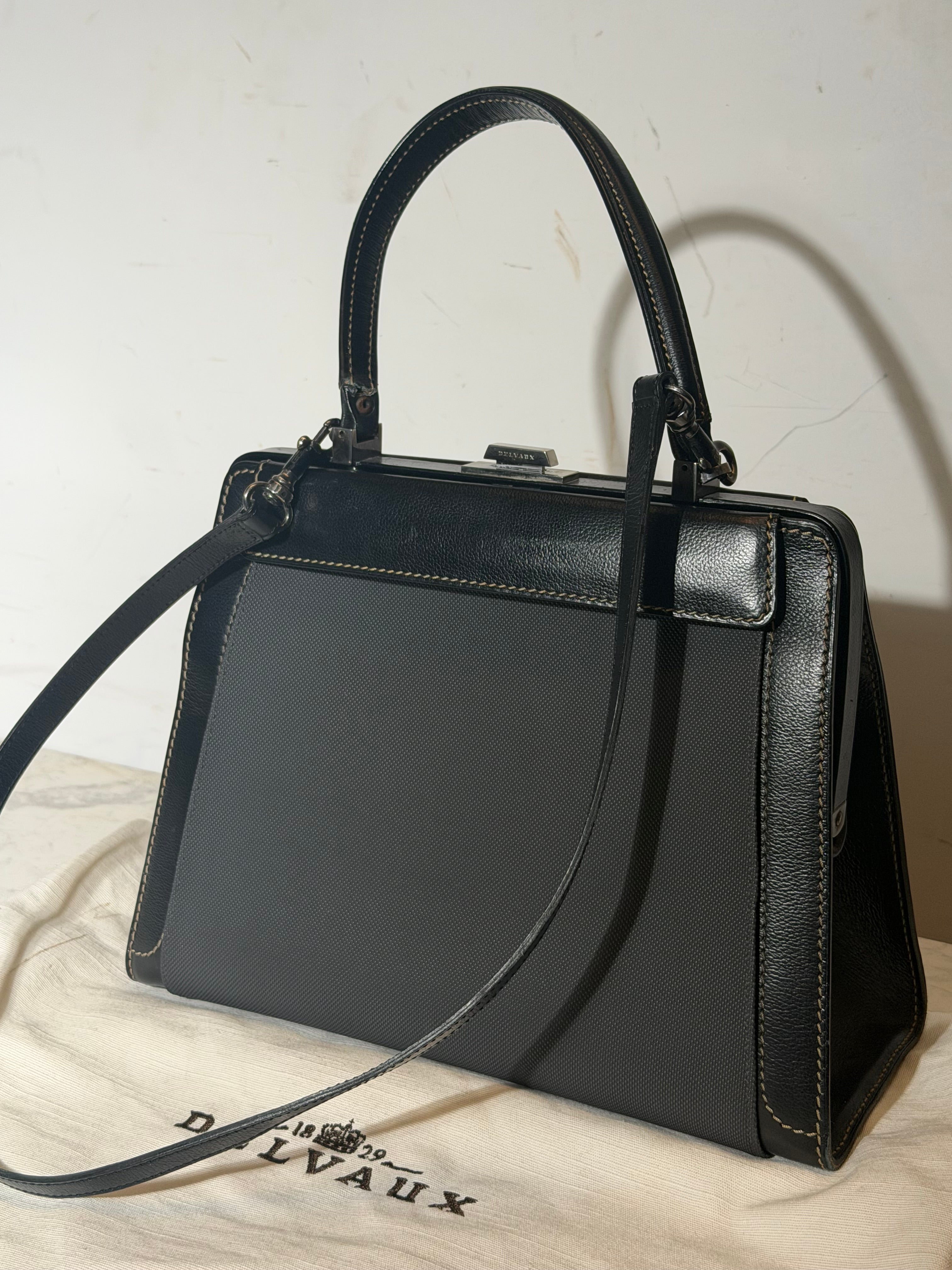 Delvaux Illusion Handbag Black Leather & Interchangeable Canvas Panels