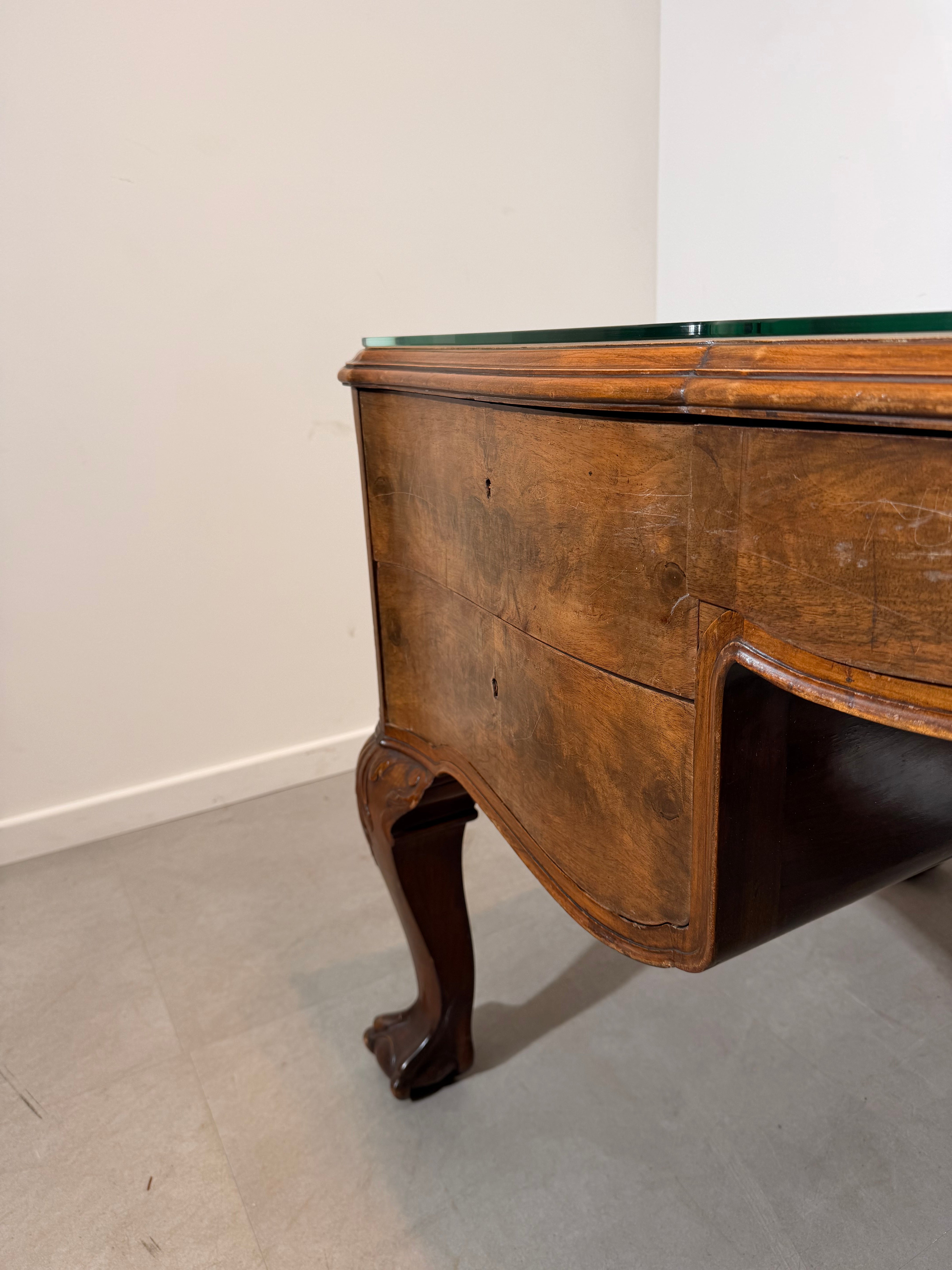 Antique Burr Walnut Partner’s Desk with Glass Top "chippendale"