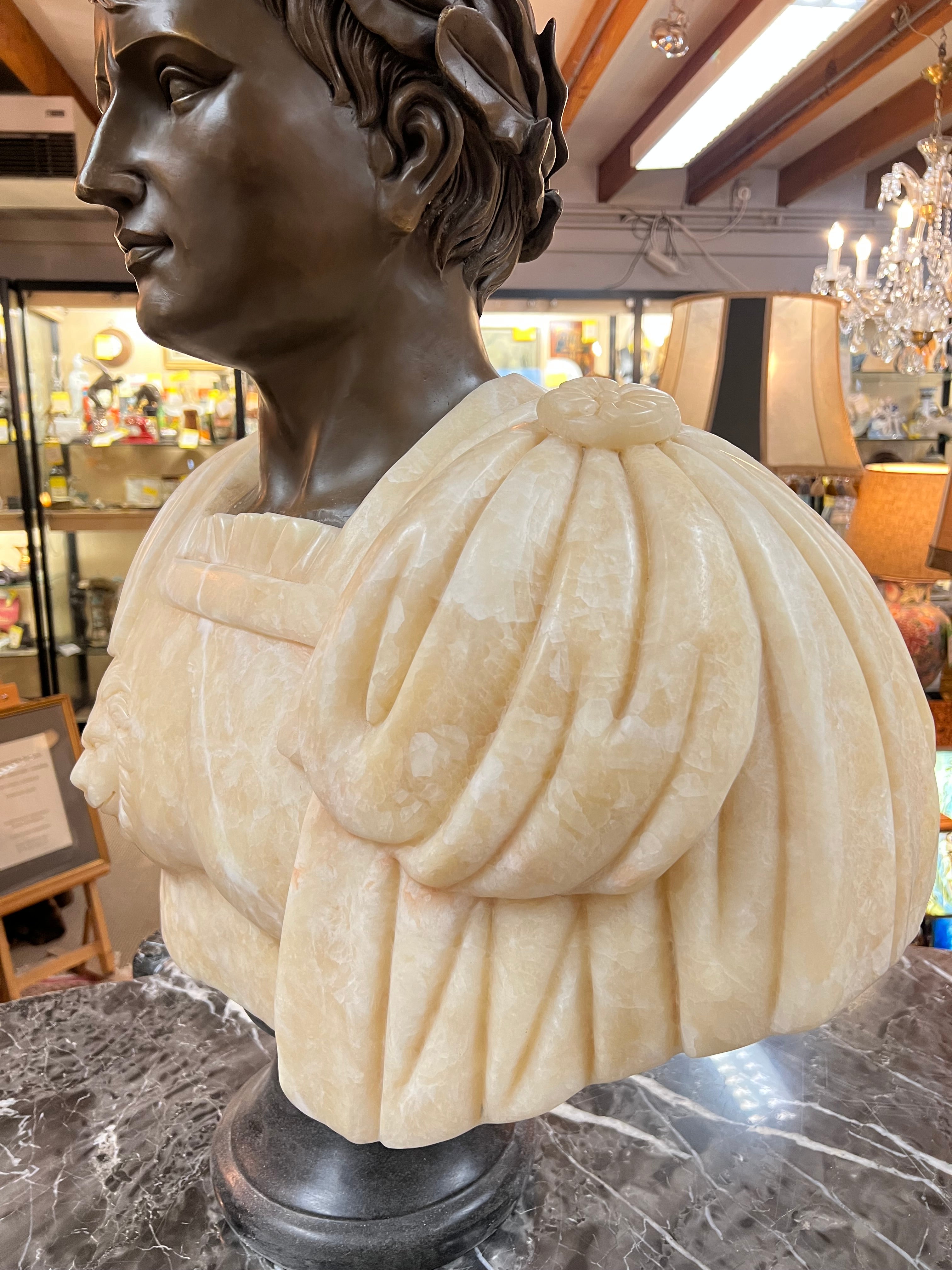 Large Roman Emperor Bust – Bronze & Marble Sculpture