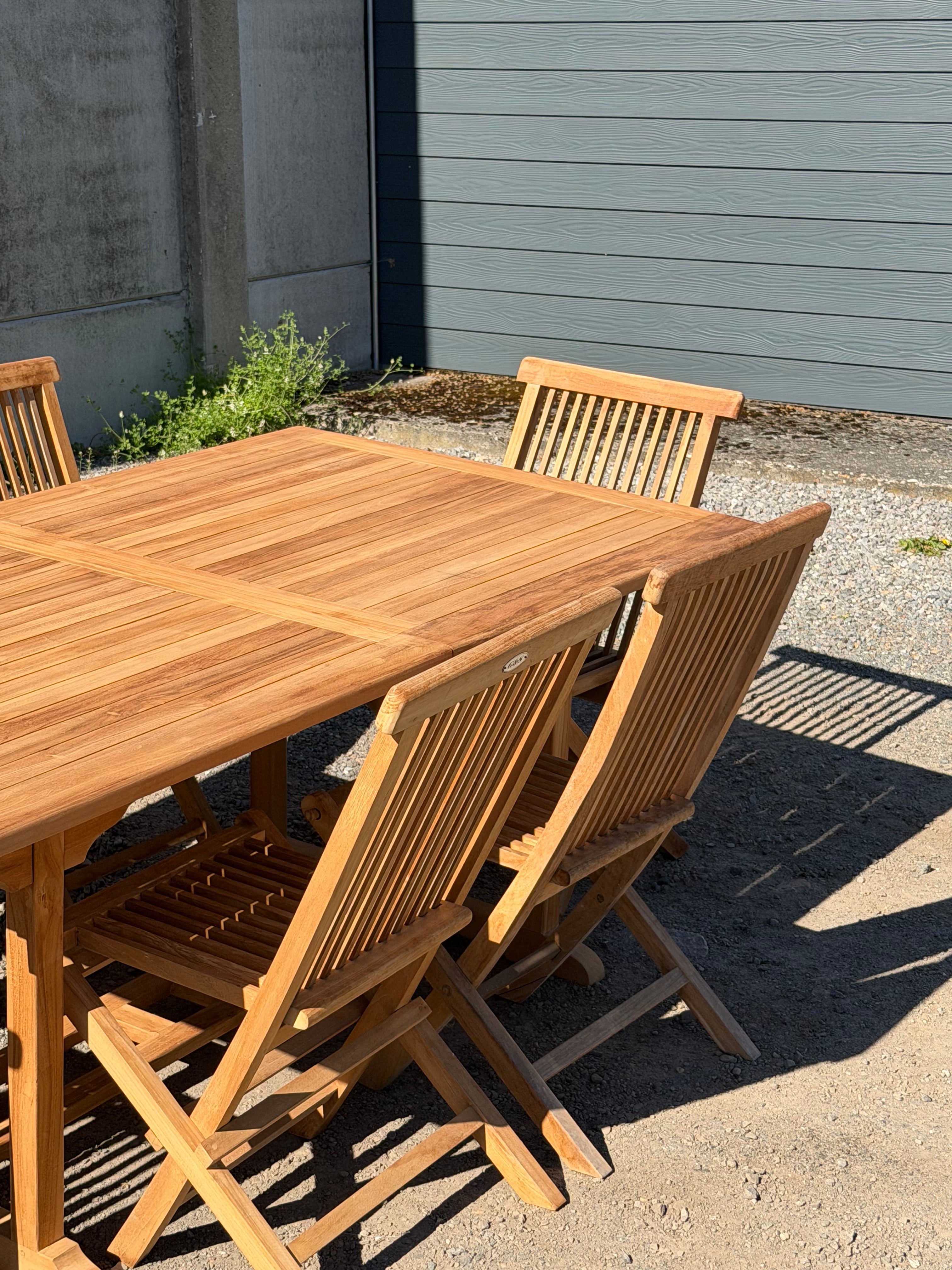 Teak Garden Table Rectangular Extendable + 6 Folding Chairs – Promo Set