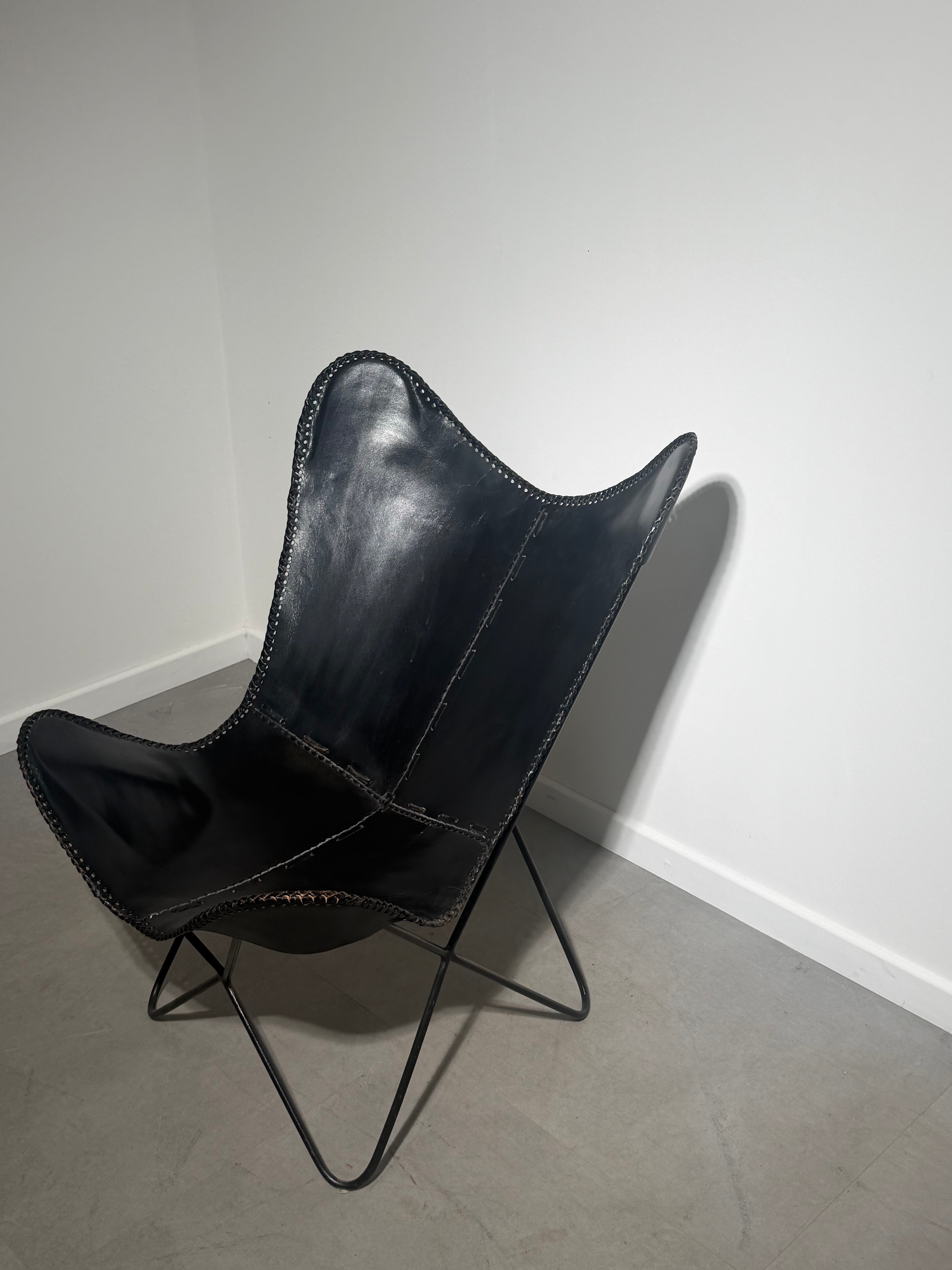 Vintage Black Leather Butterfly Chair