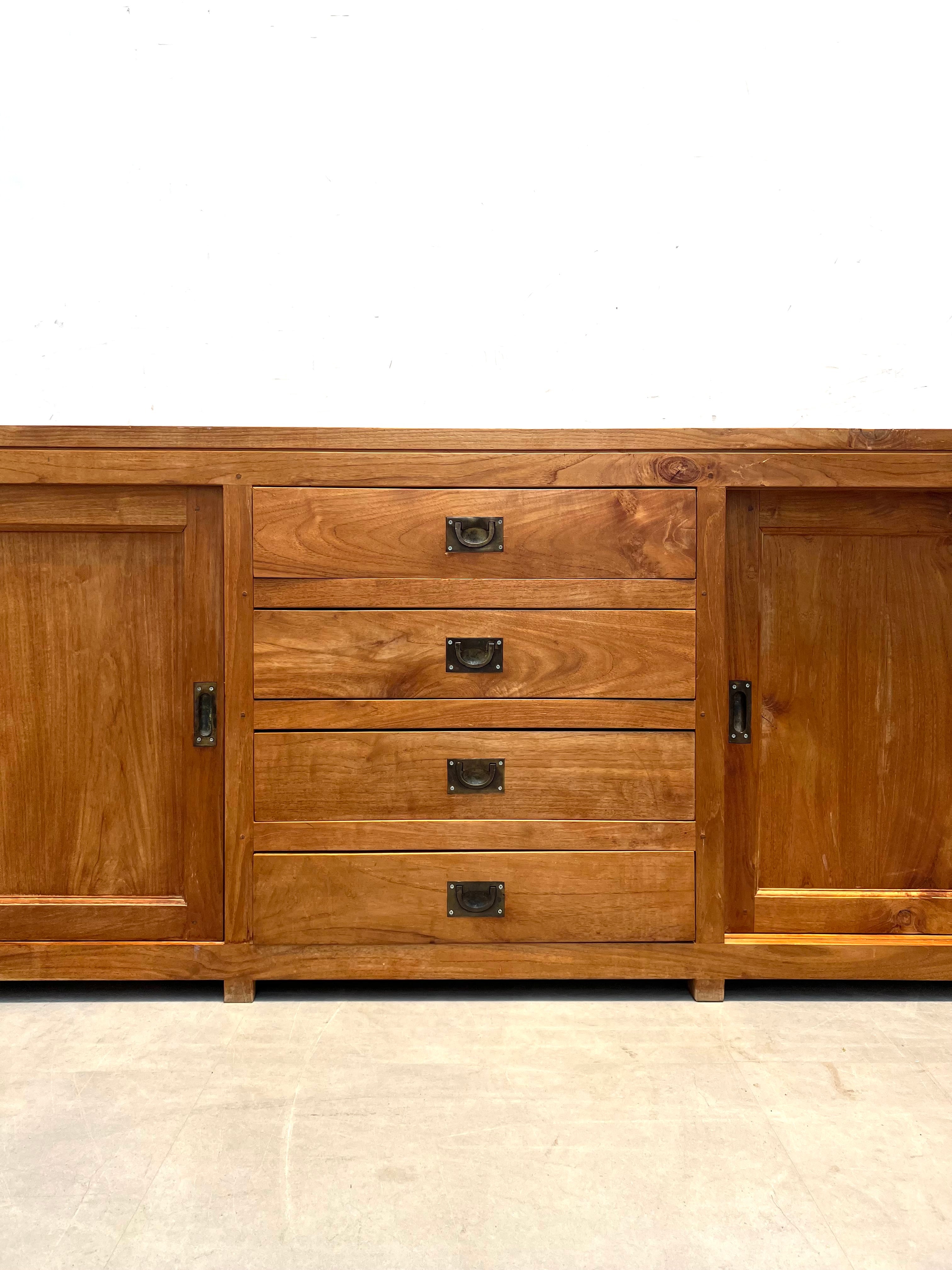 Large Solid Teak Sideboard with Sliding Doors and Drawers