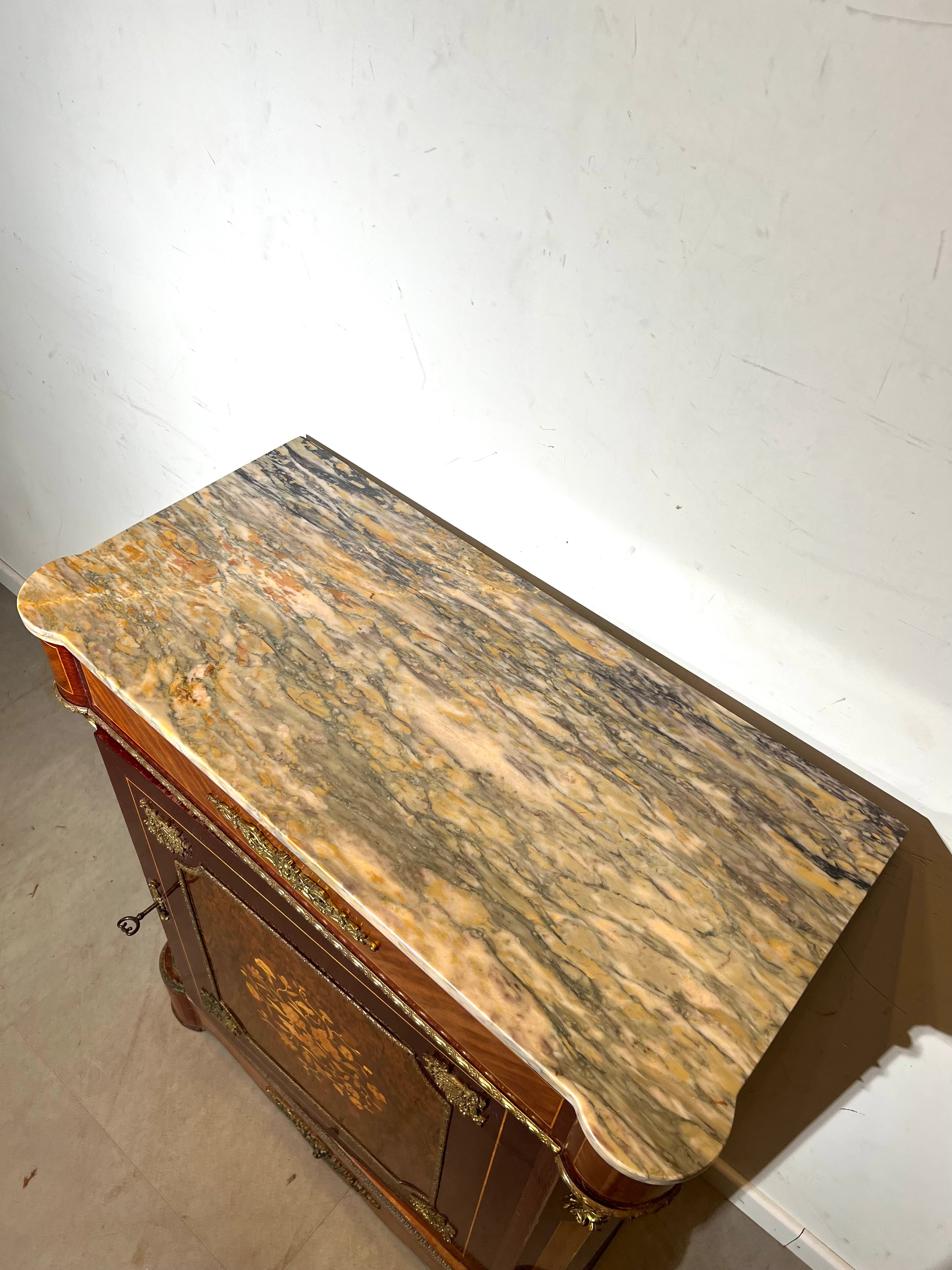 Marquetry Cabinet with Marble Top