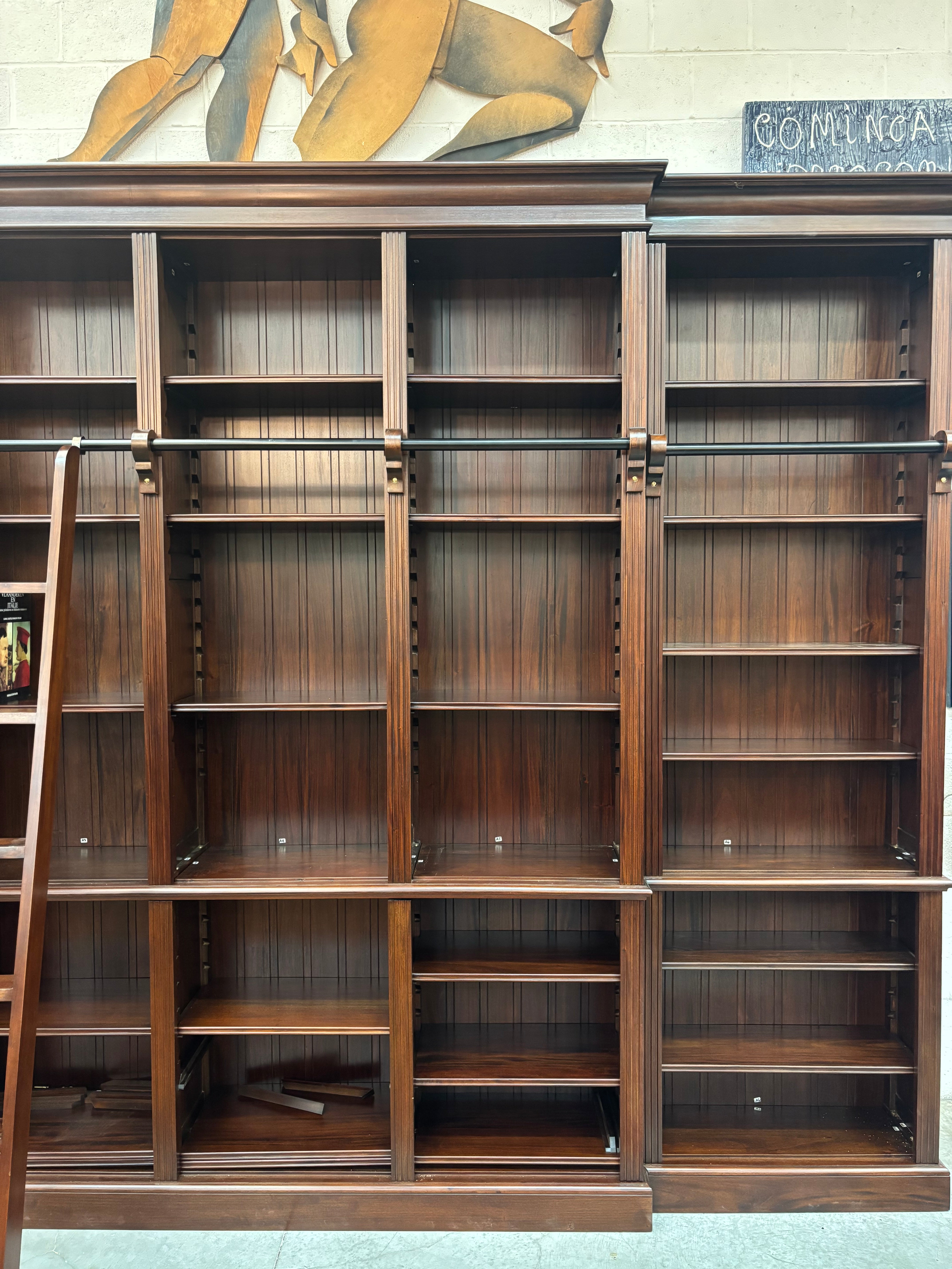 Large Mahogany Library Bookcase with Ladder – 420 x 270 cm