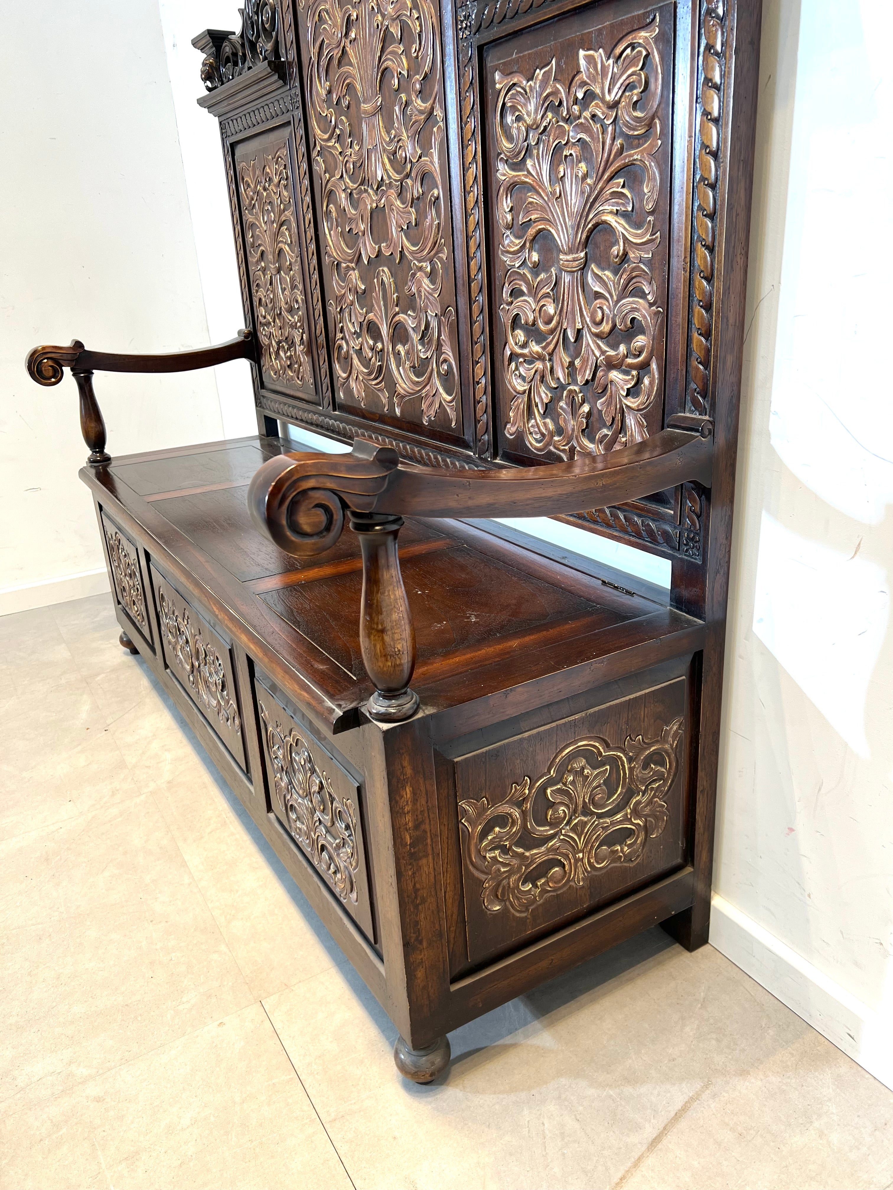 Victorian Carved Hall Bench with Storage Chest – 19th Century