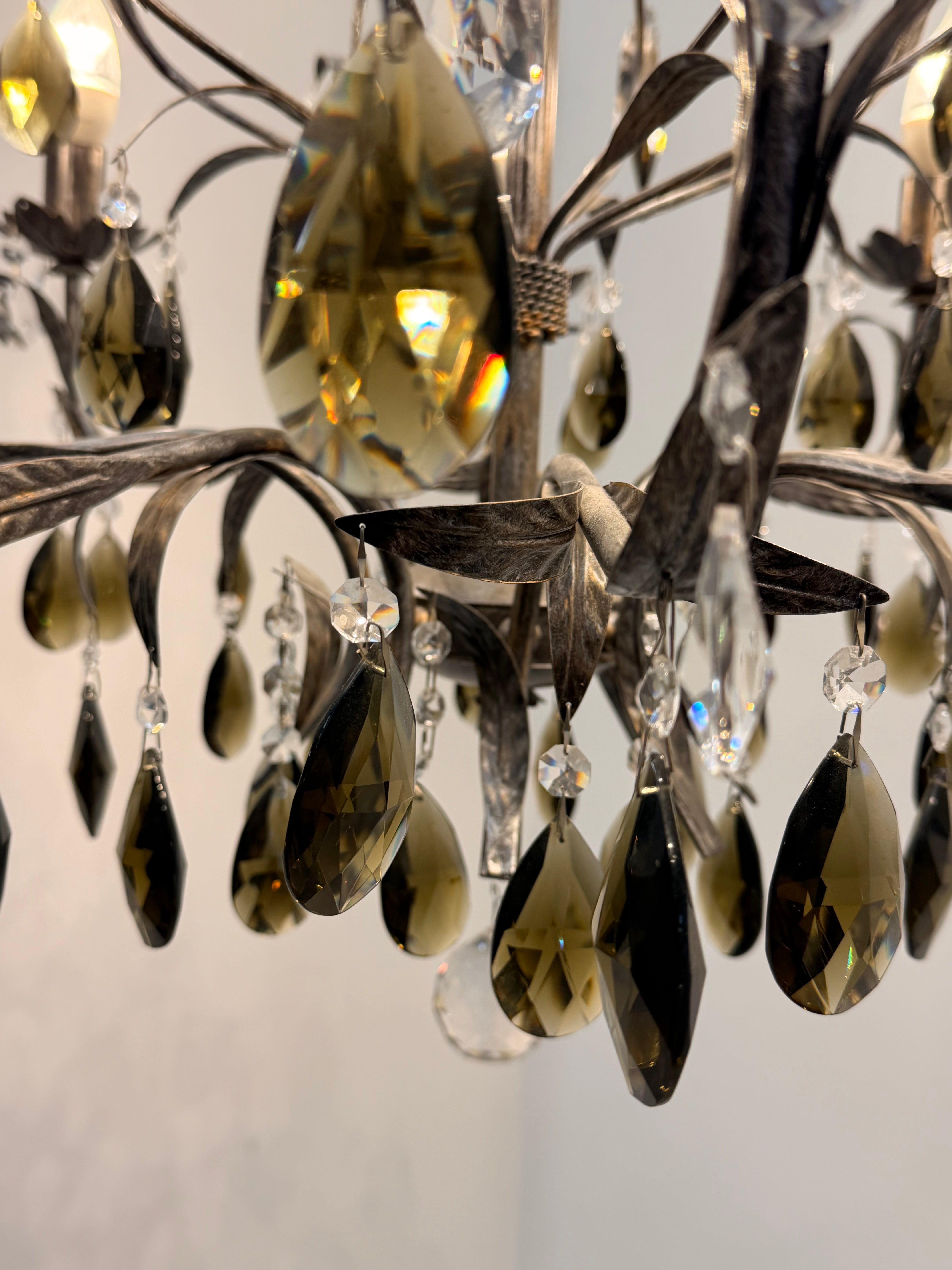 Vintage Crystal Chandelier with Smoked Glass Drops
