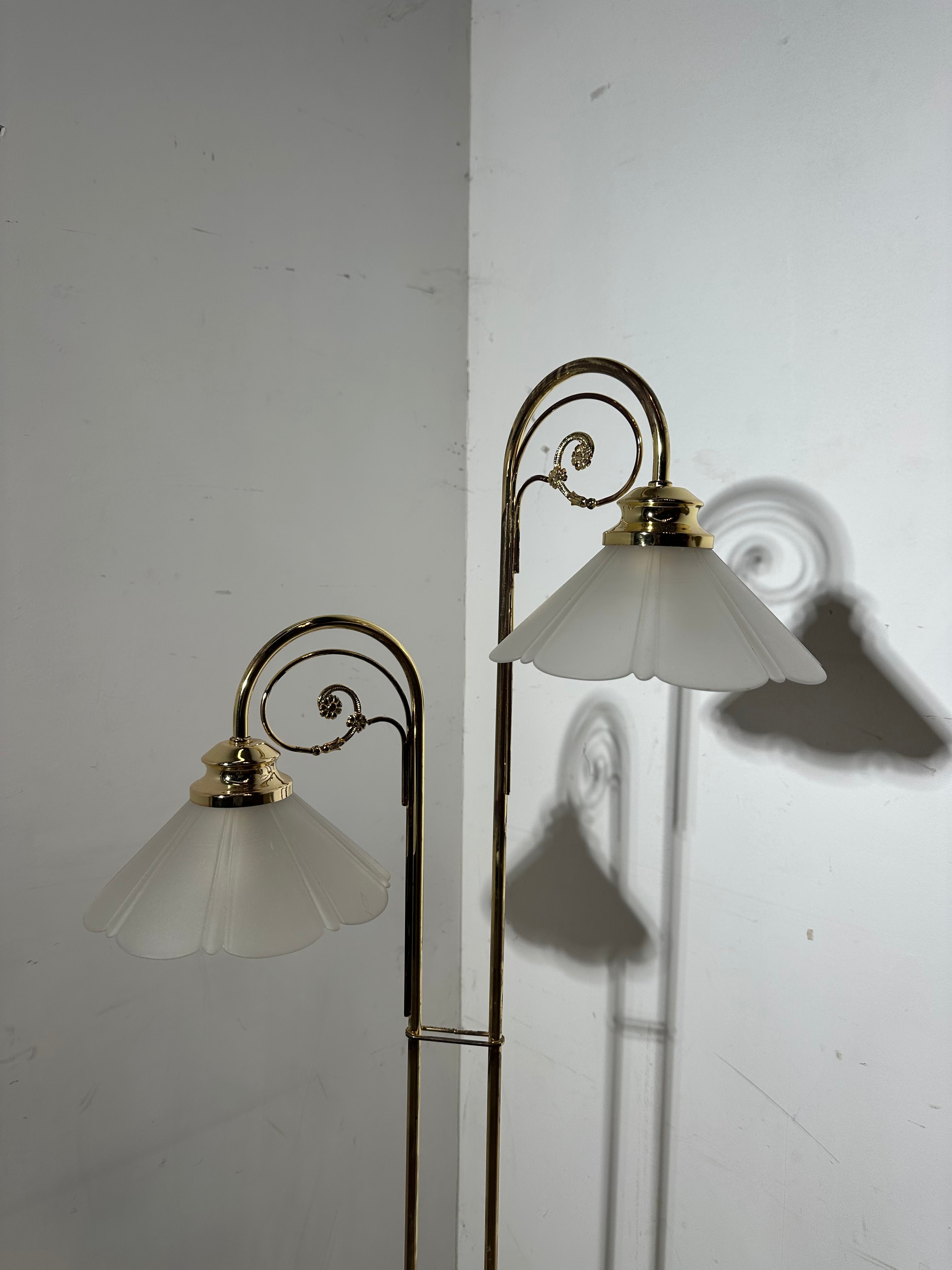 Vintage Brass Floor Lamp with Double Shade