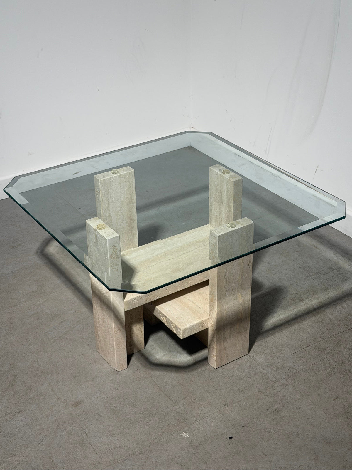 Willy Ballez Travertine & Glass Side Table