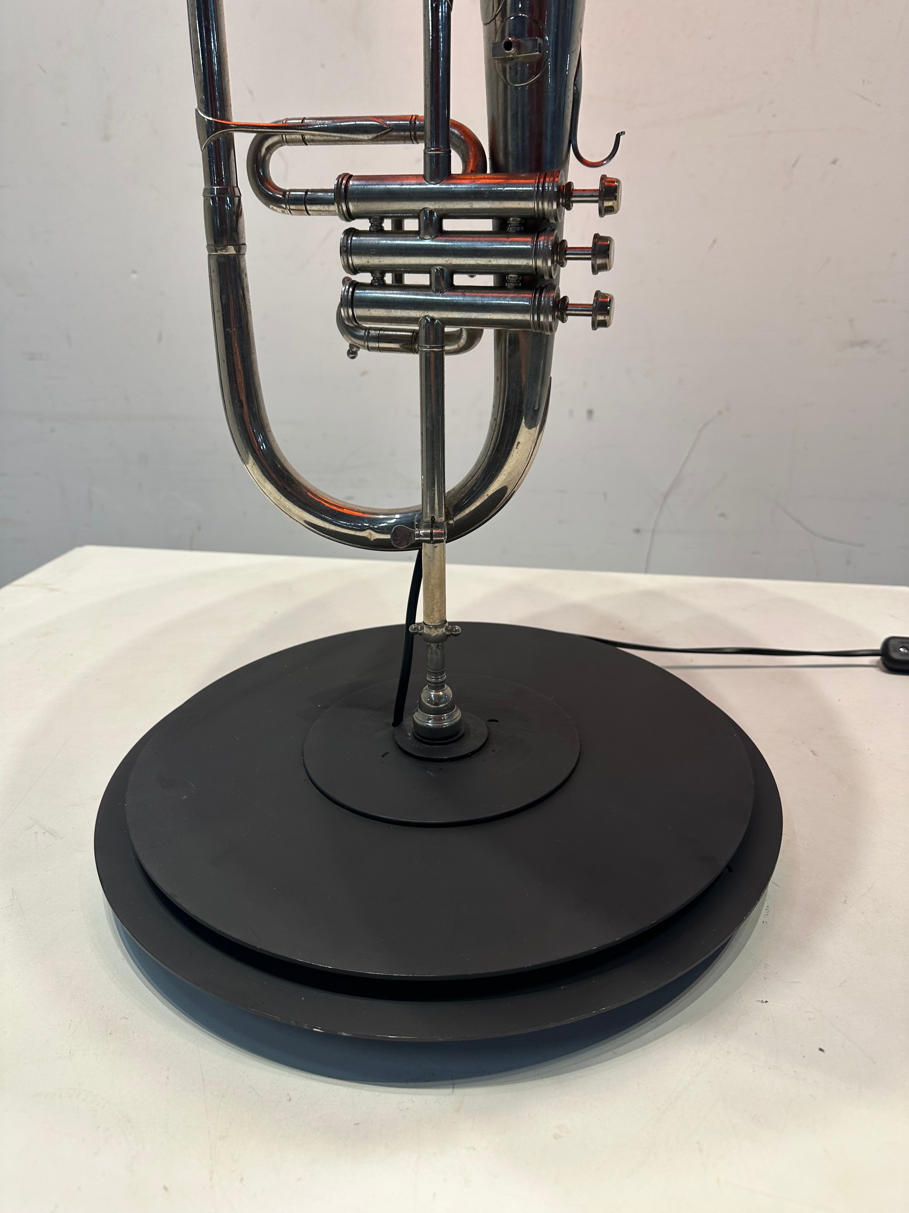 Vintage Trumpet Table Lamp with Orange Glass Globe