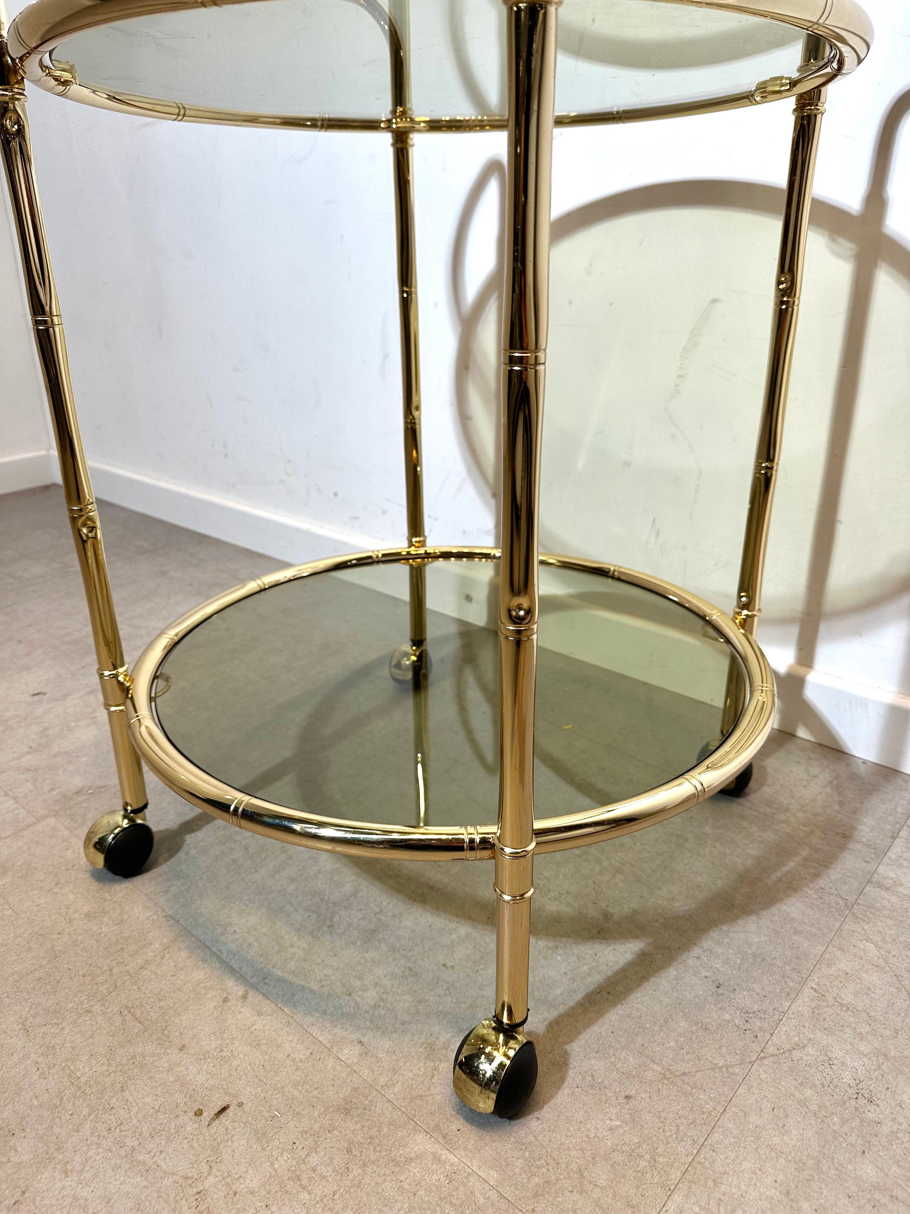 Vintage Brass & Smoked Glass Bar Cart