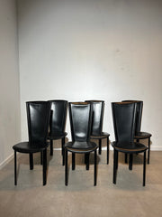 Set of Six Black Leather Dining Chairs
