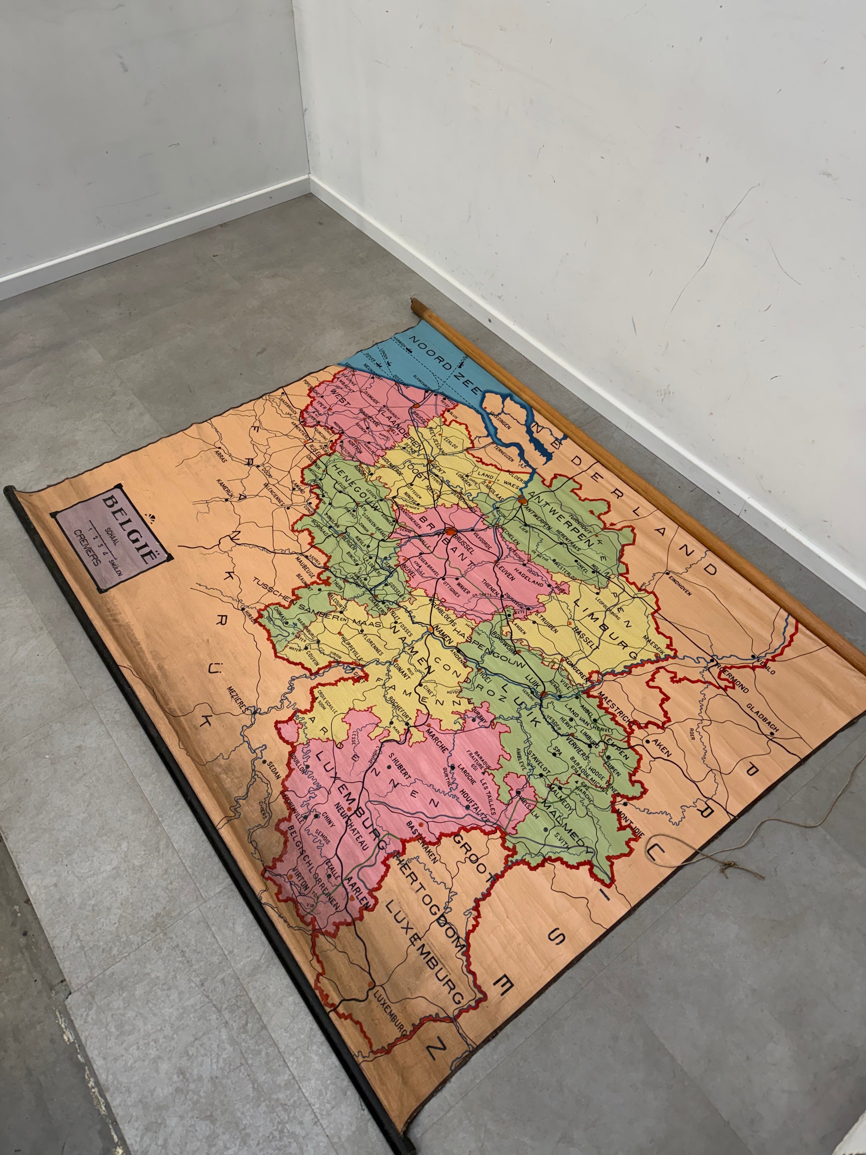 Vintage Belgian School Wall Map – Belgium & Surrounding Regions – 160 × 200 cm