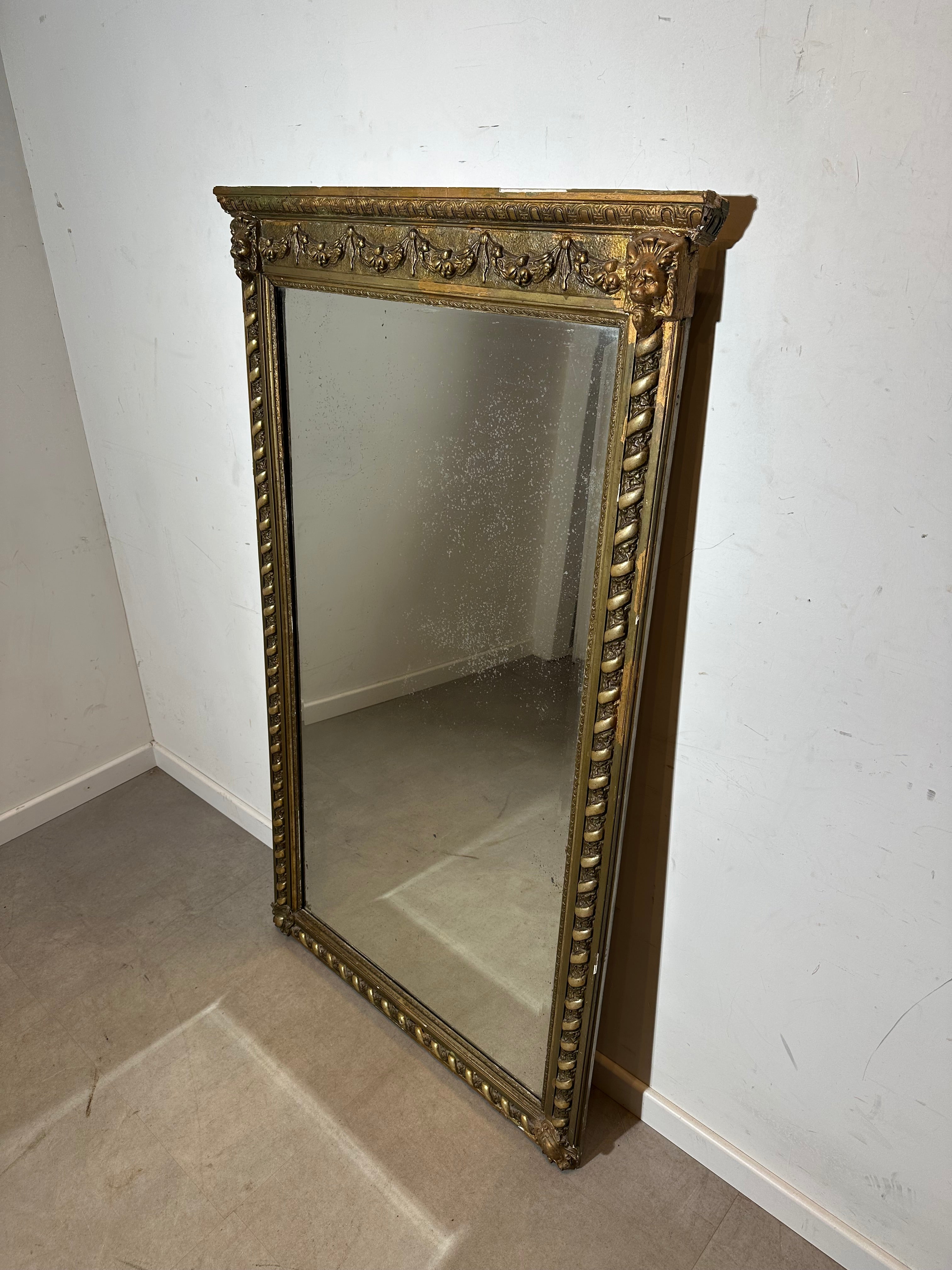 Large Antique Giltwood Mirror with Lion Mask