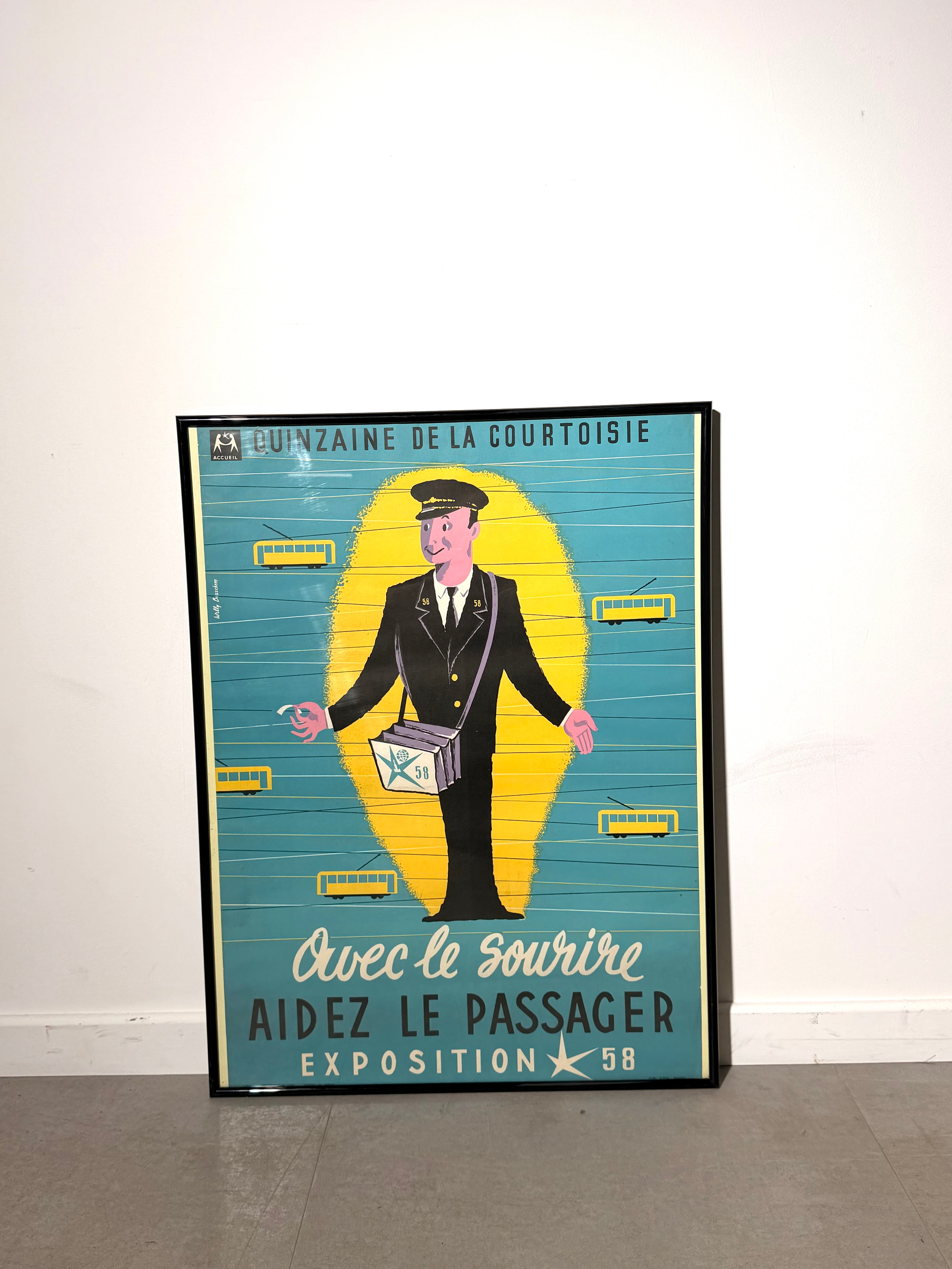 Original 1958 Expo 58 “Quinzaine de la Courtoisie” Brussels Public Transport Poster