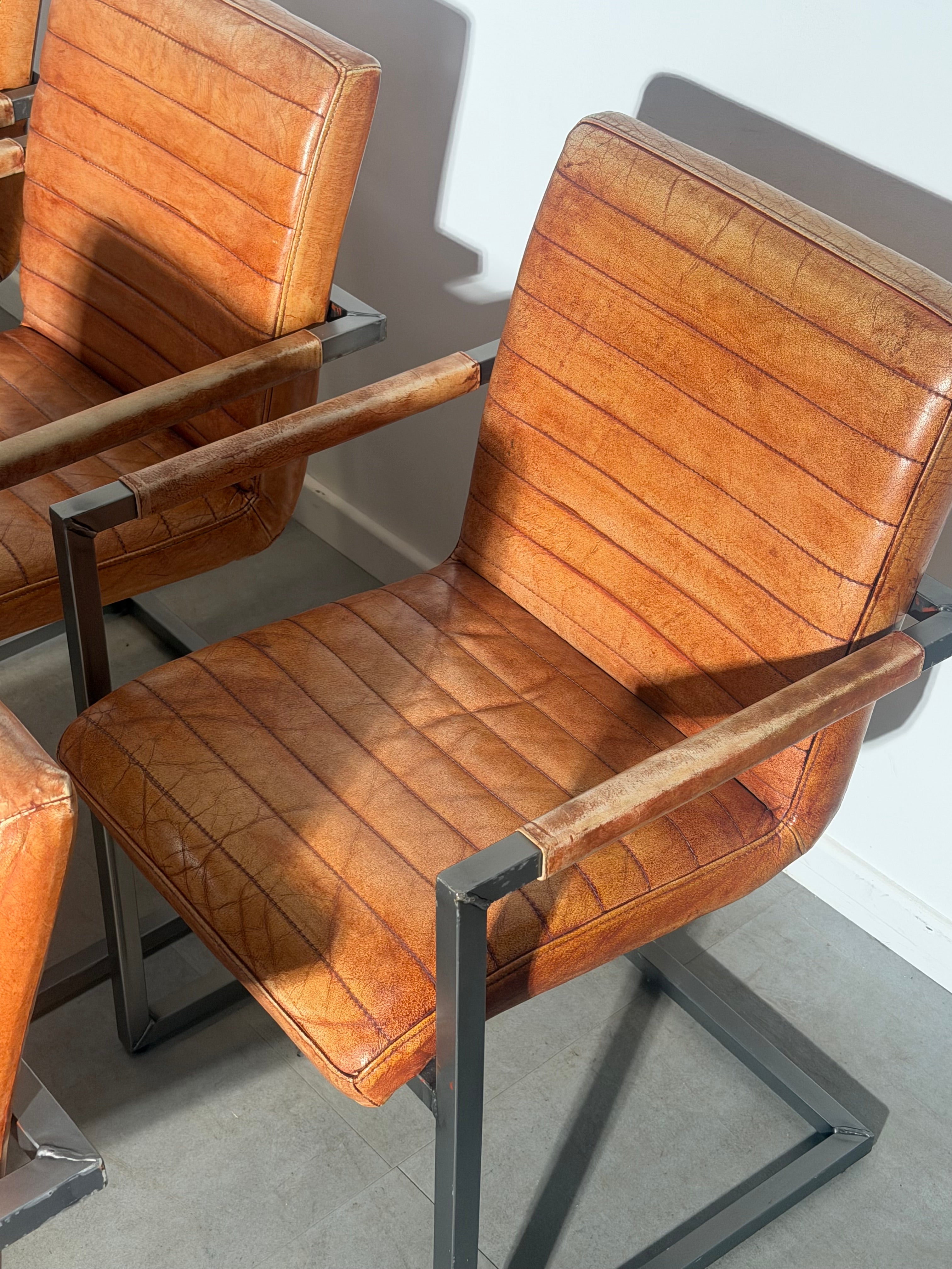 Set of 6 Vintage Cognac Leather Cantilever Armchairs