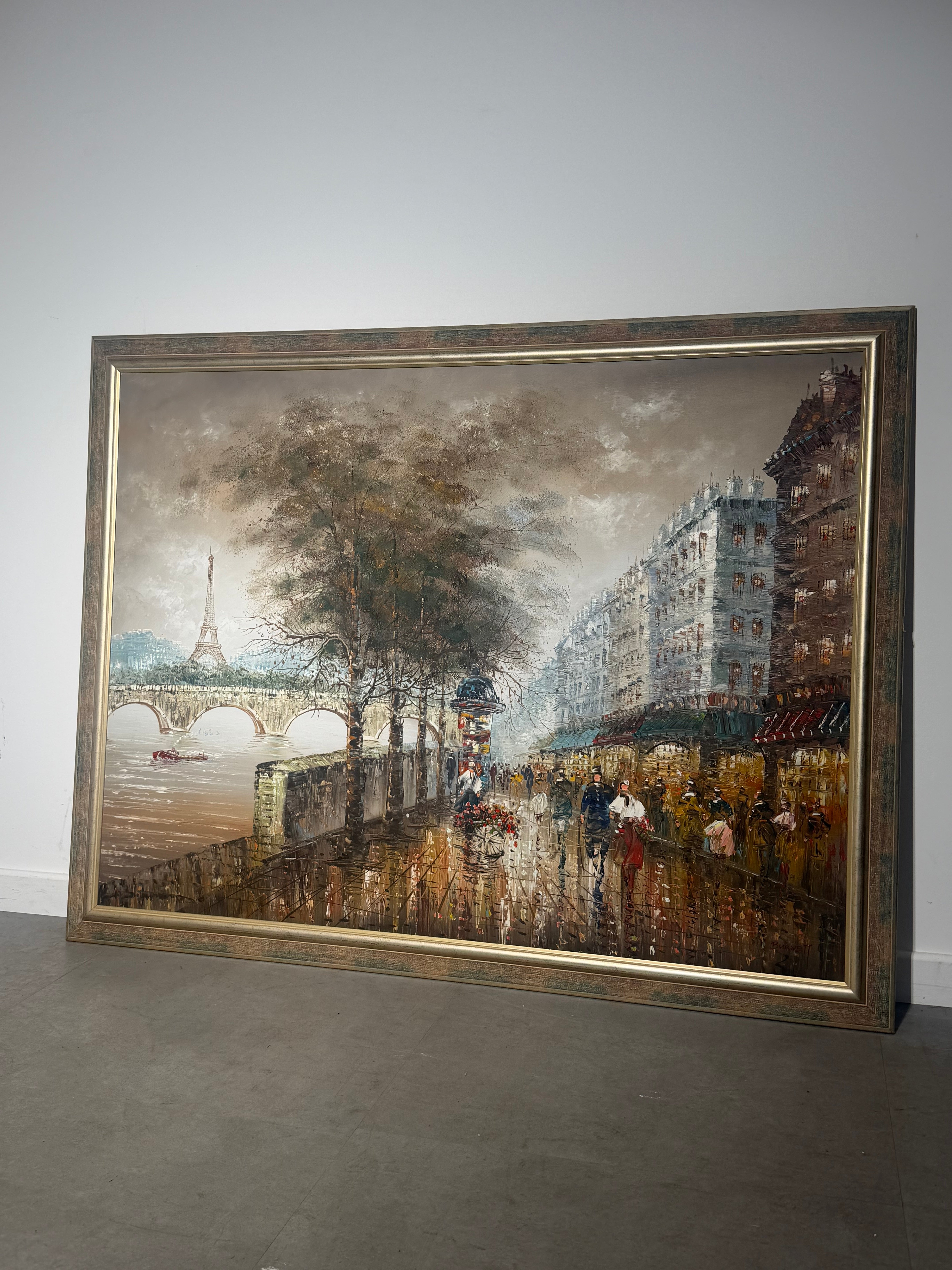 Large Paris Street Scene Oil Painting – Signed Burnett