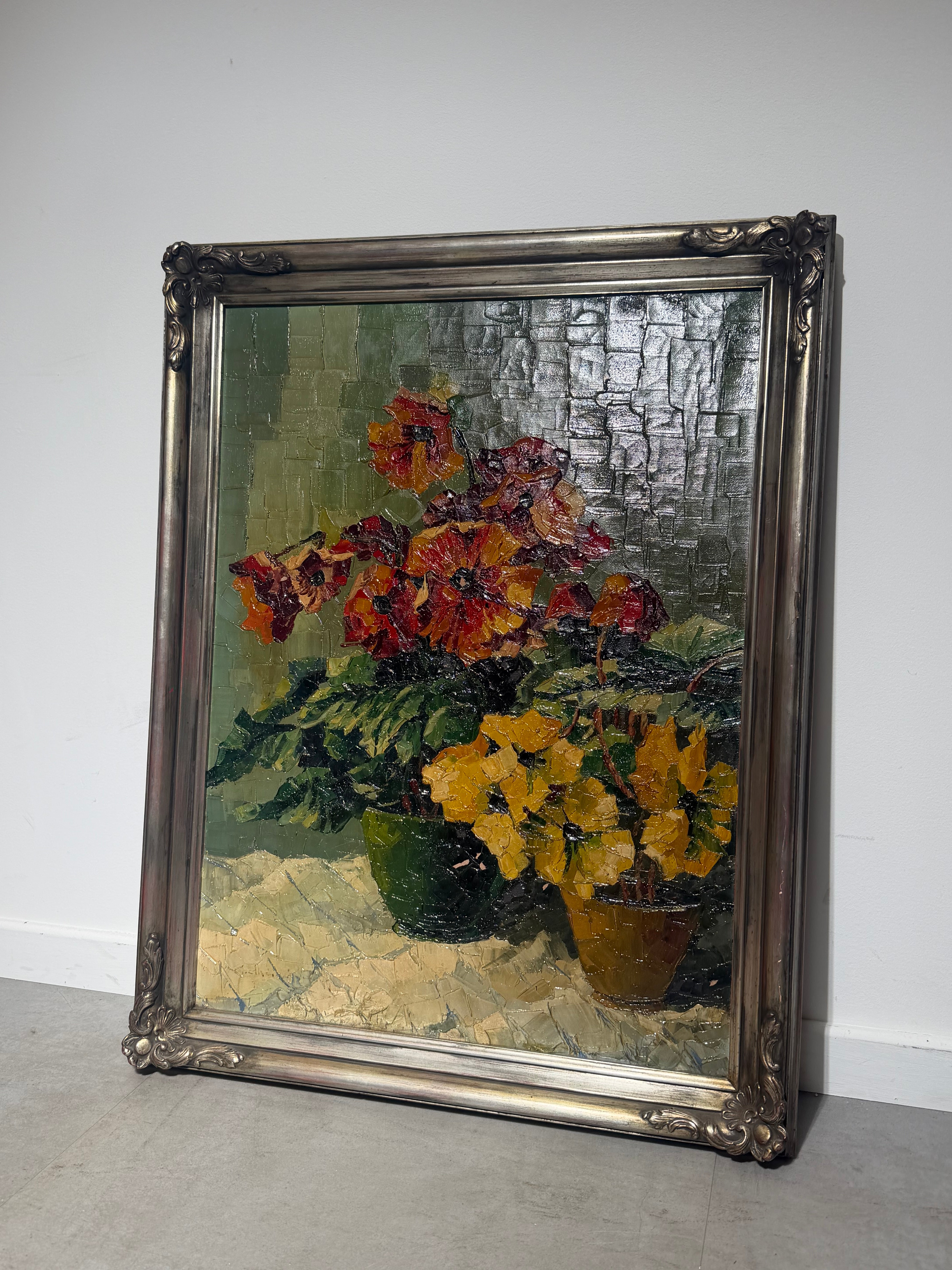 Antique Oil on Canvas - Flowers - Signed
