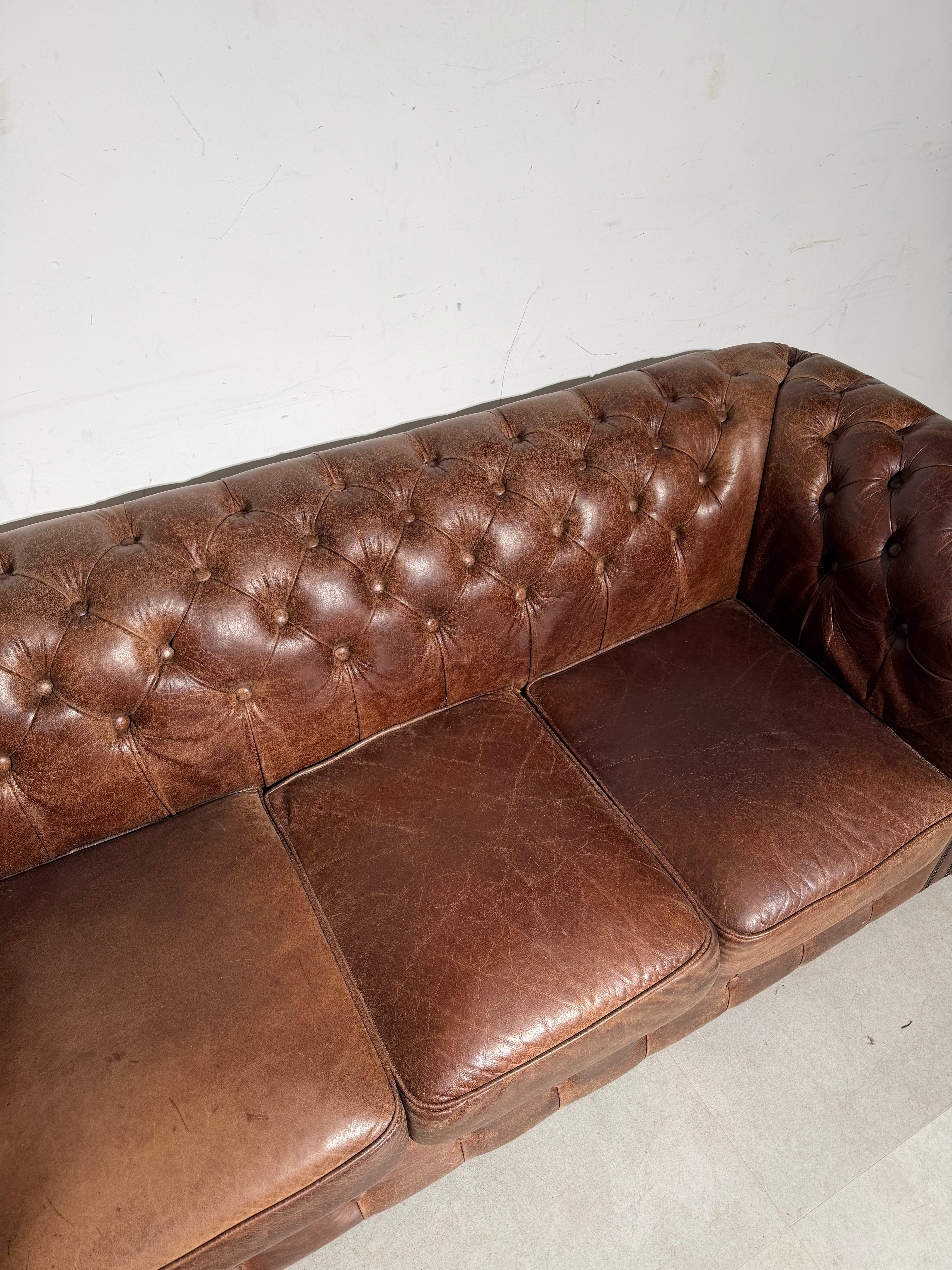 Vintage Chesterfield 3-Seater in Cognac Leather