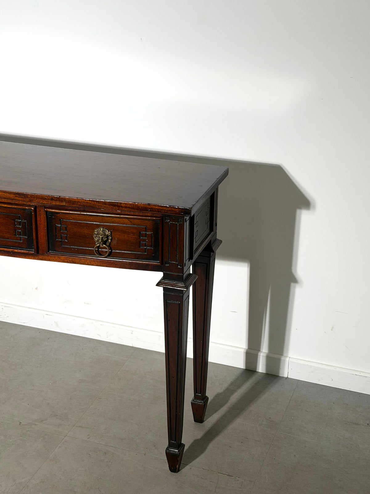 Neoclassical Console Table with Lion Head Handles