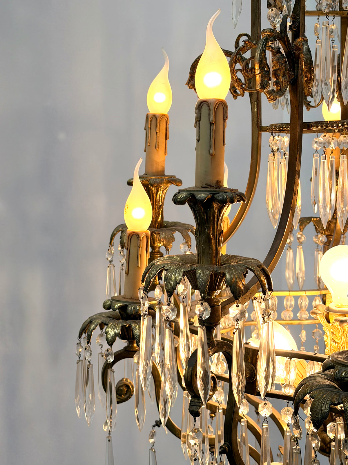 Impressive Antique French Gilt Bronze & Crystal Chandelier