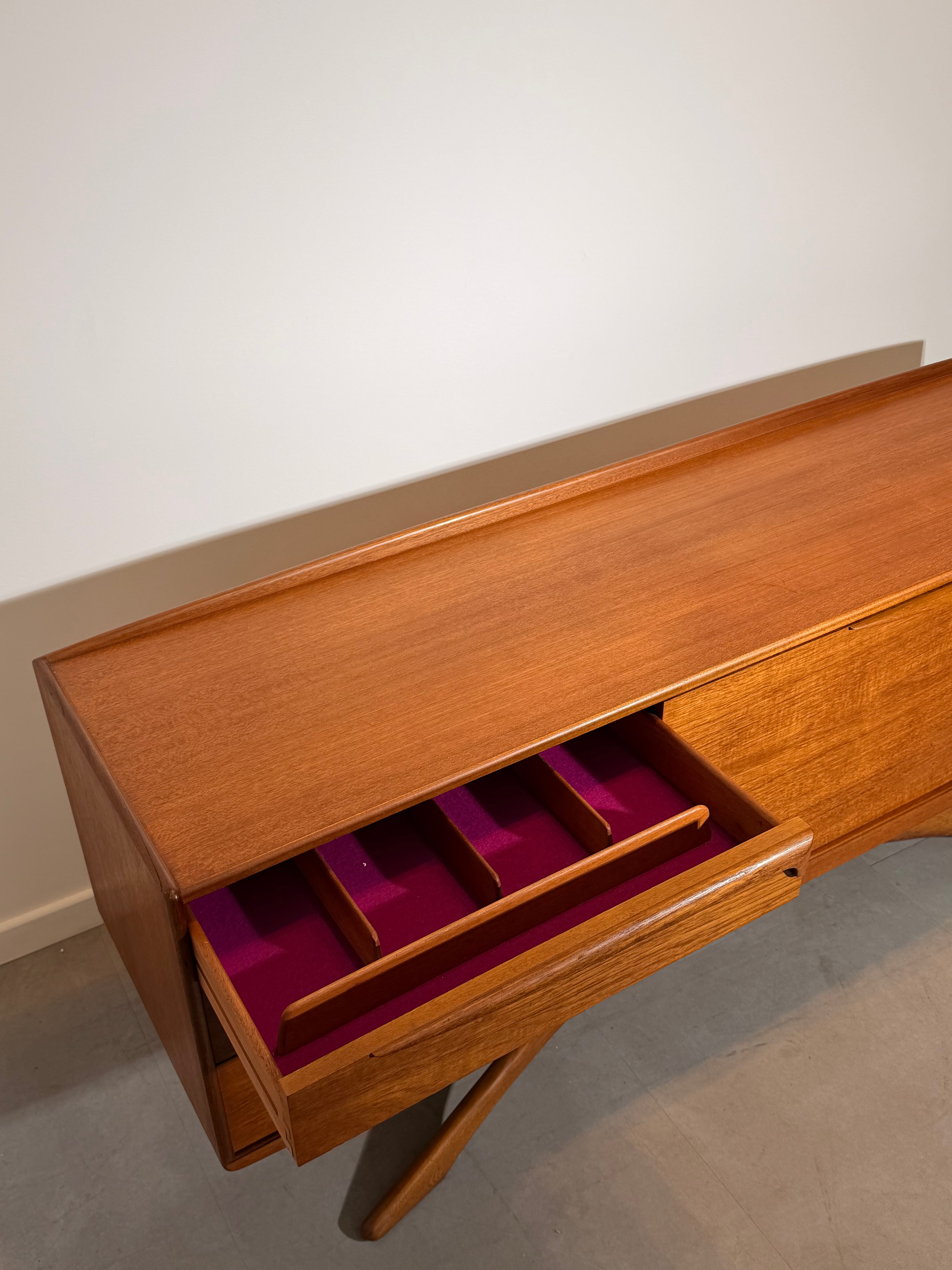 Vintage Beithcraft Teak Sideboard by Val Rossi with Sculptural Base