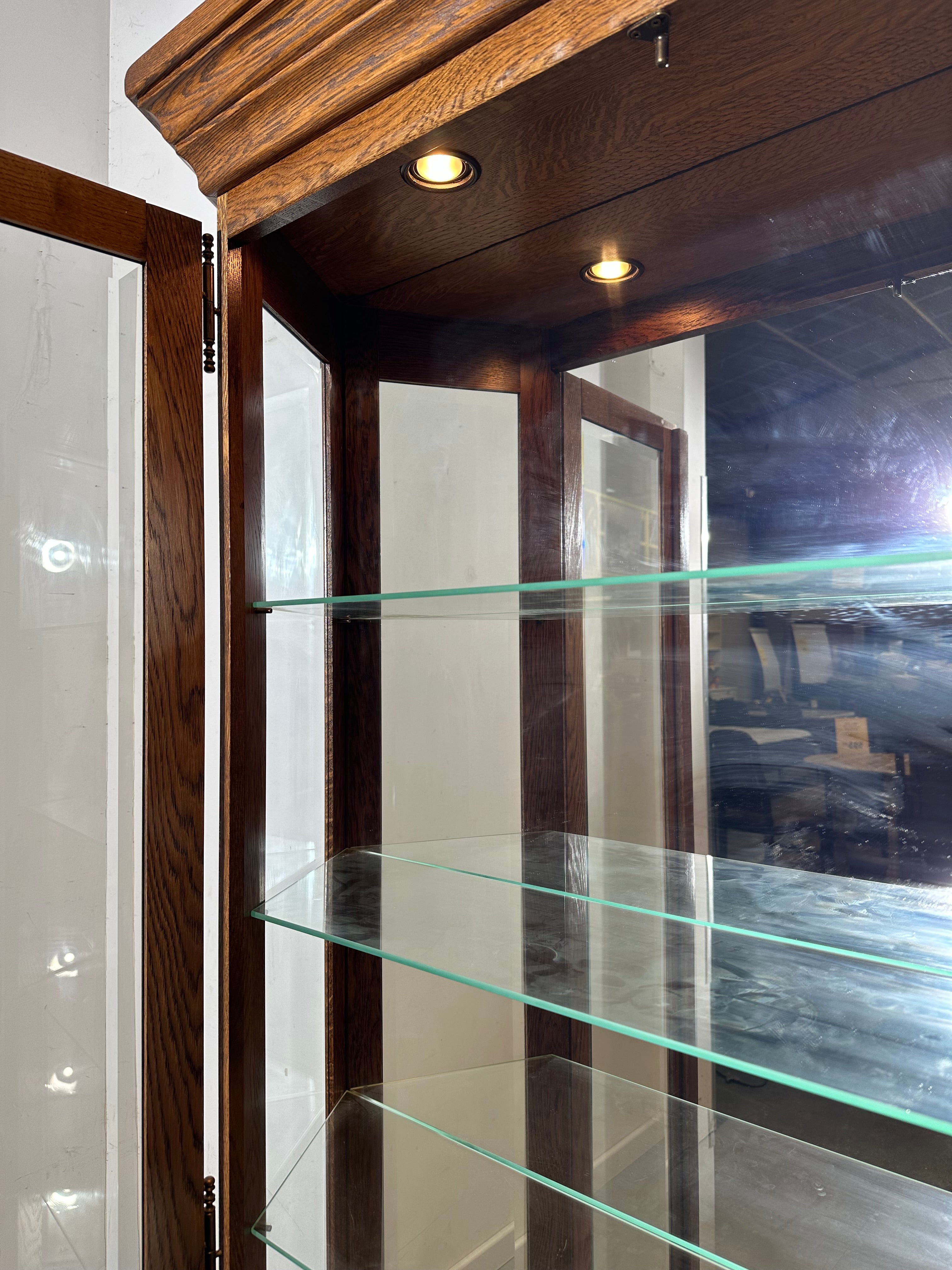 Vintage Oak Display Cabinet with Glass Shelves
