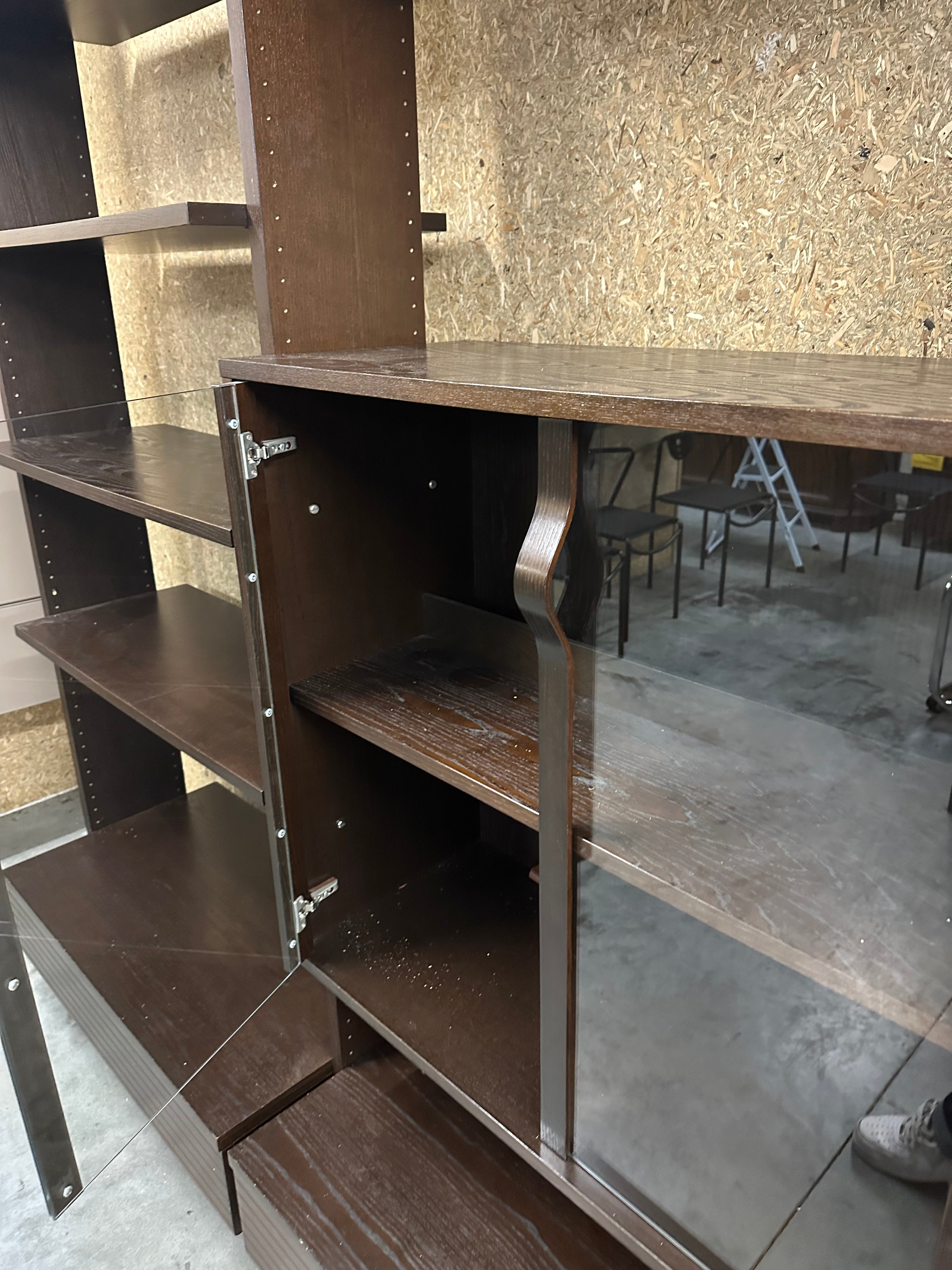 Large modular wall unit with glass cabinet