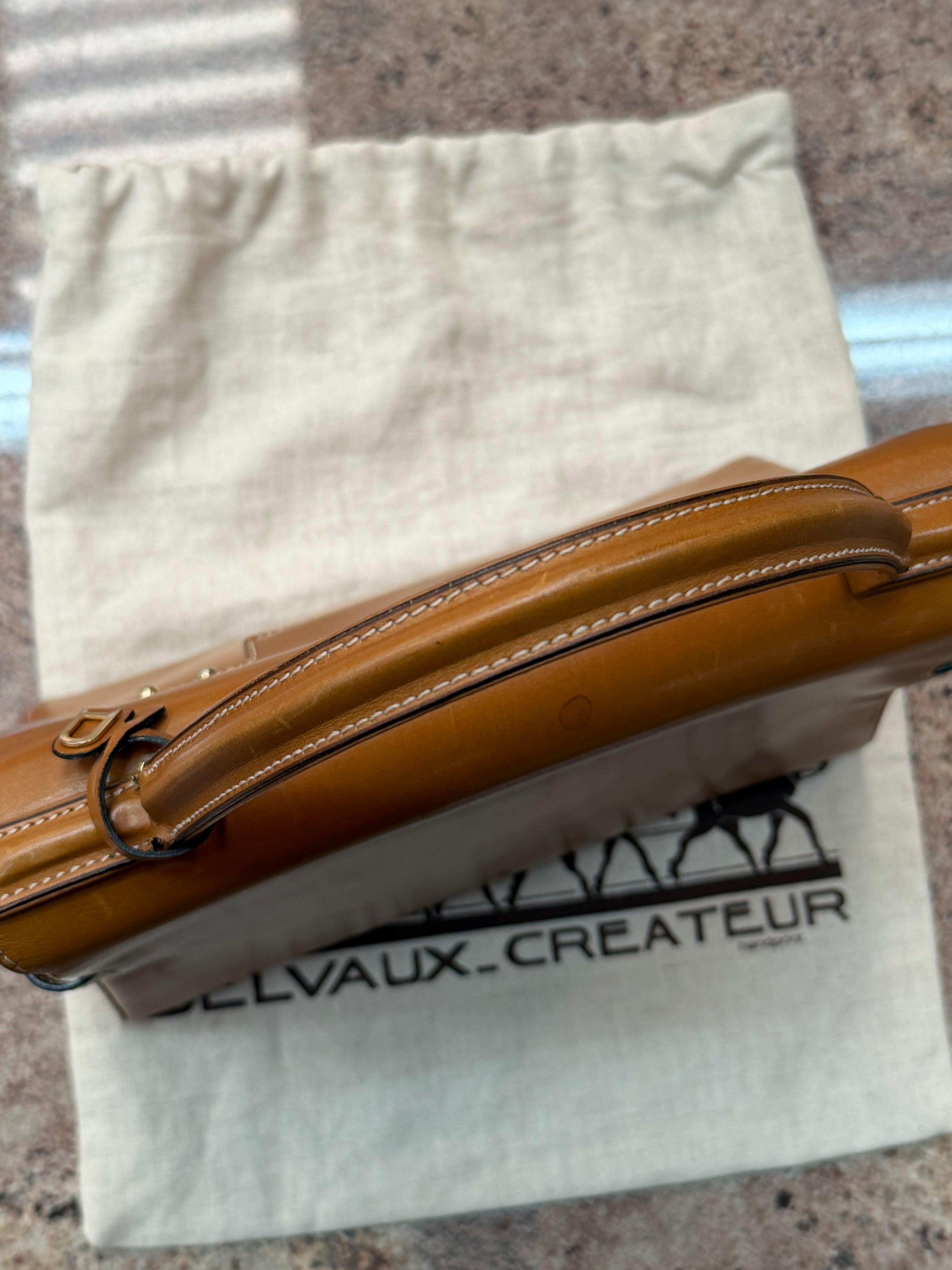 Vintage Delvaux Tempete MM Handbag – Cognac Leather – With Mirror & Original Dustbag