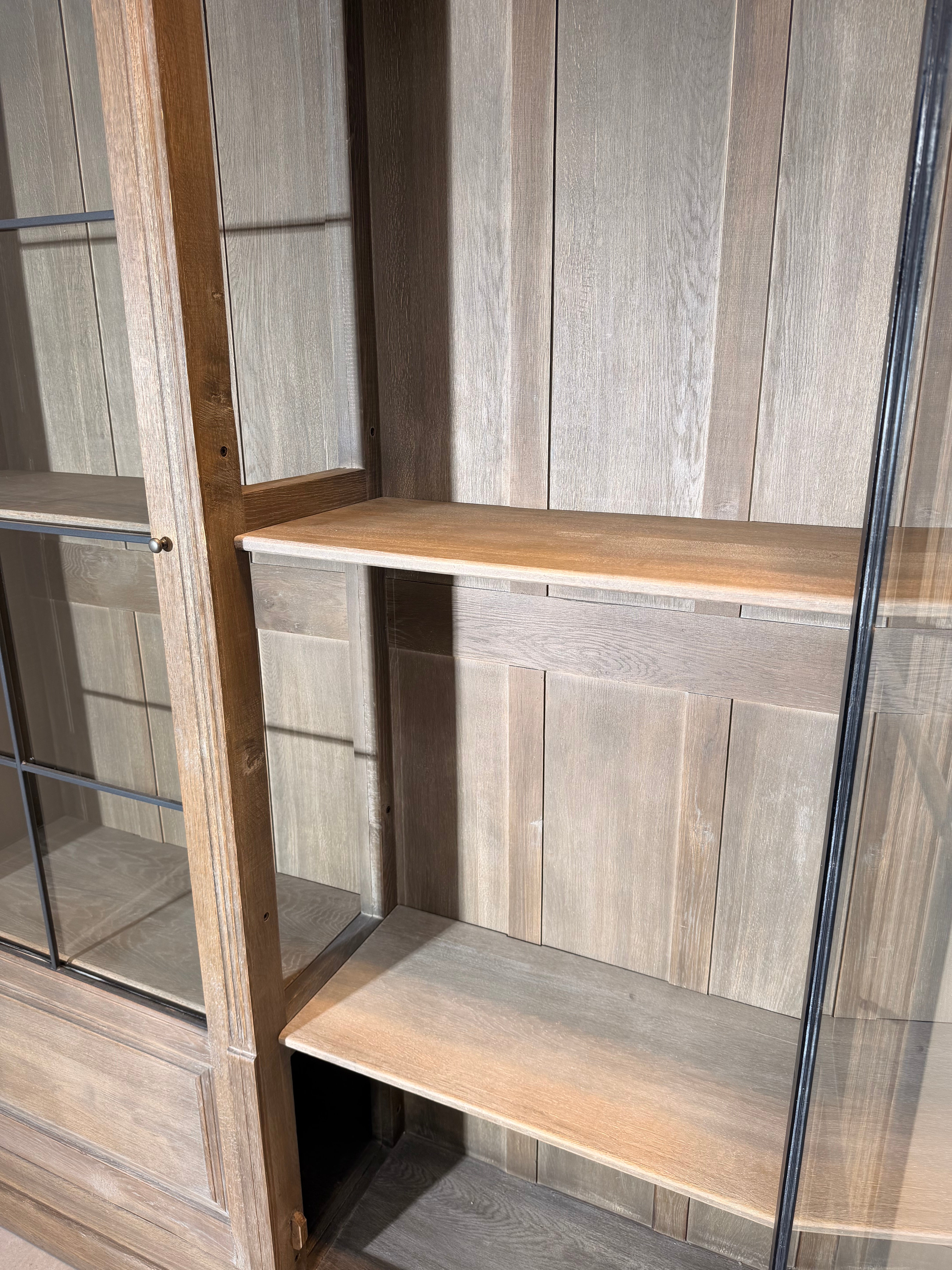 Rustic “Flamant” Oak Display Cabinet with Steel-Framed Glass Doors