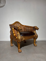 Regal Lion Throne Armchair – Cowhide & Gilded Detail
