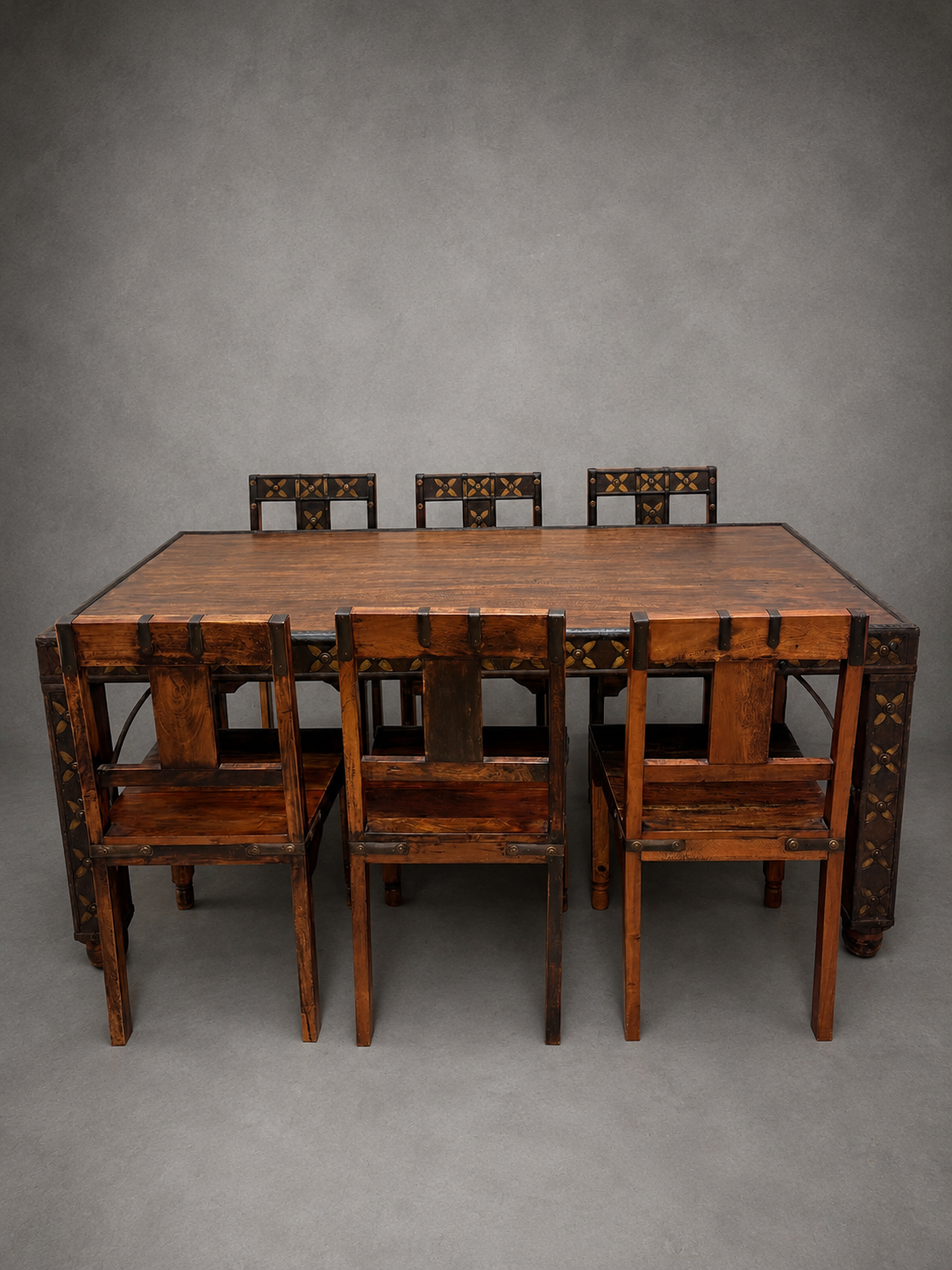 Antique Indian Dining Table with 6 Chairs