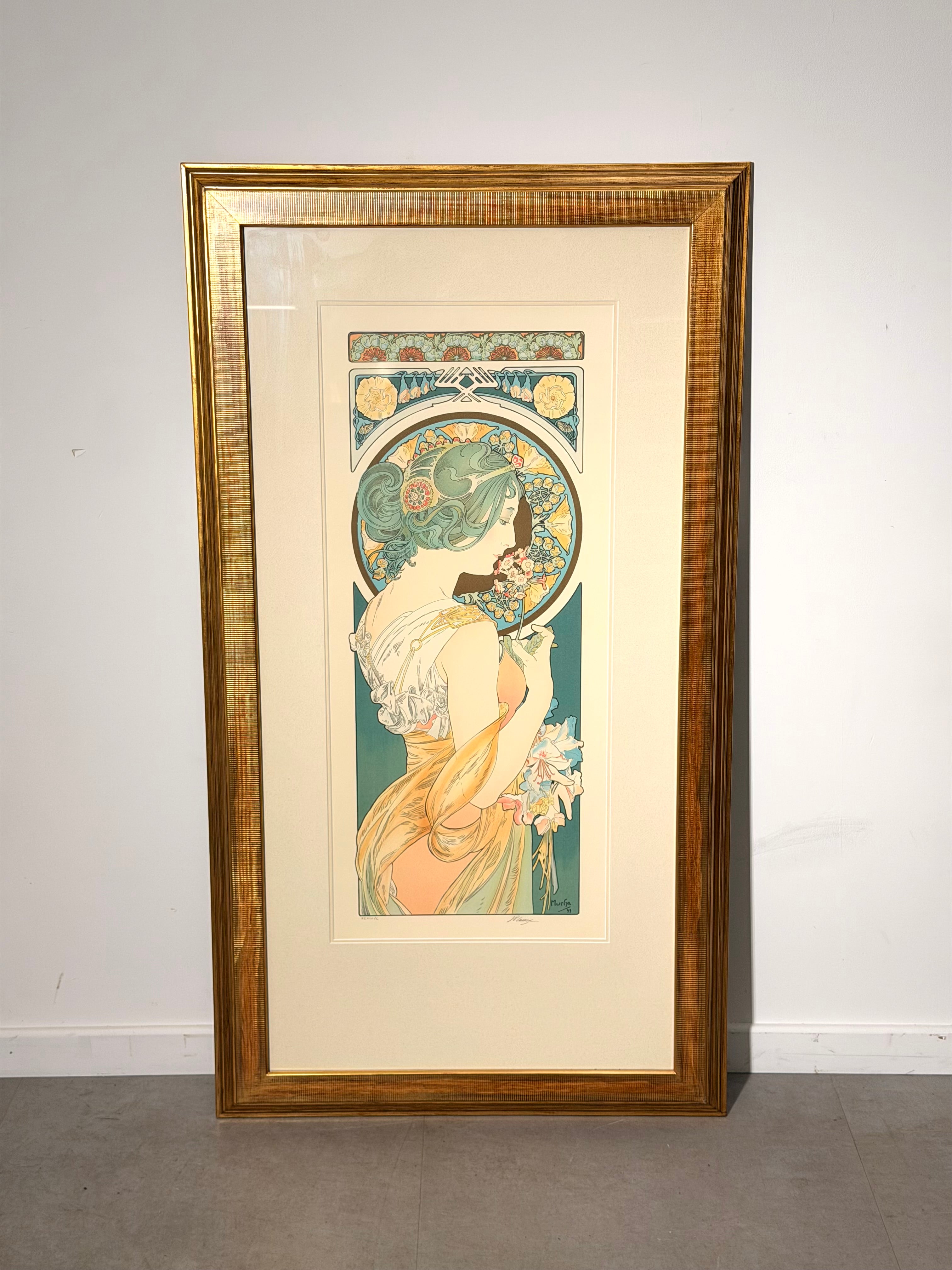 After Alphonse Mucha – Primrose & Feather – Set of Two Framed Colour Lithographs