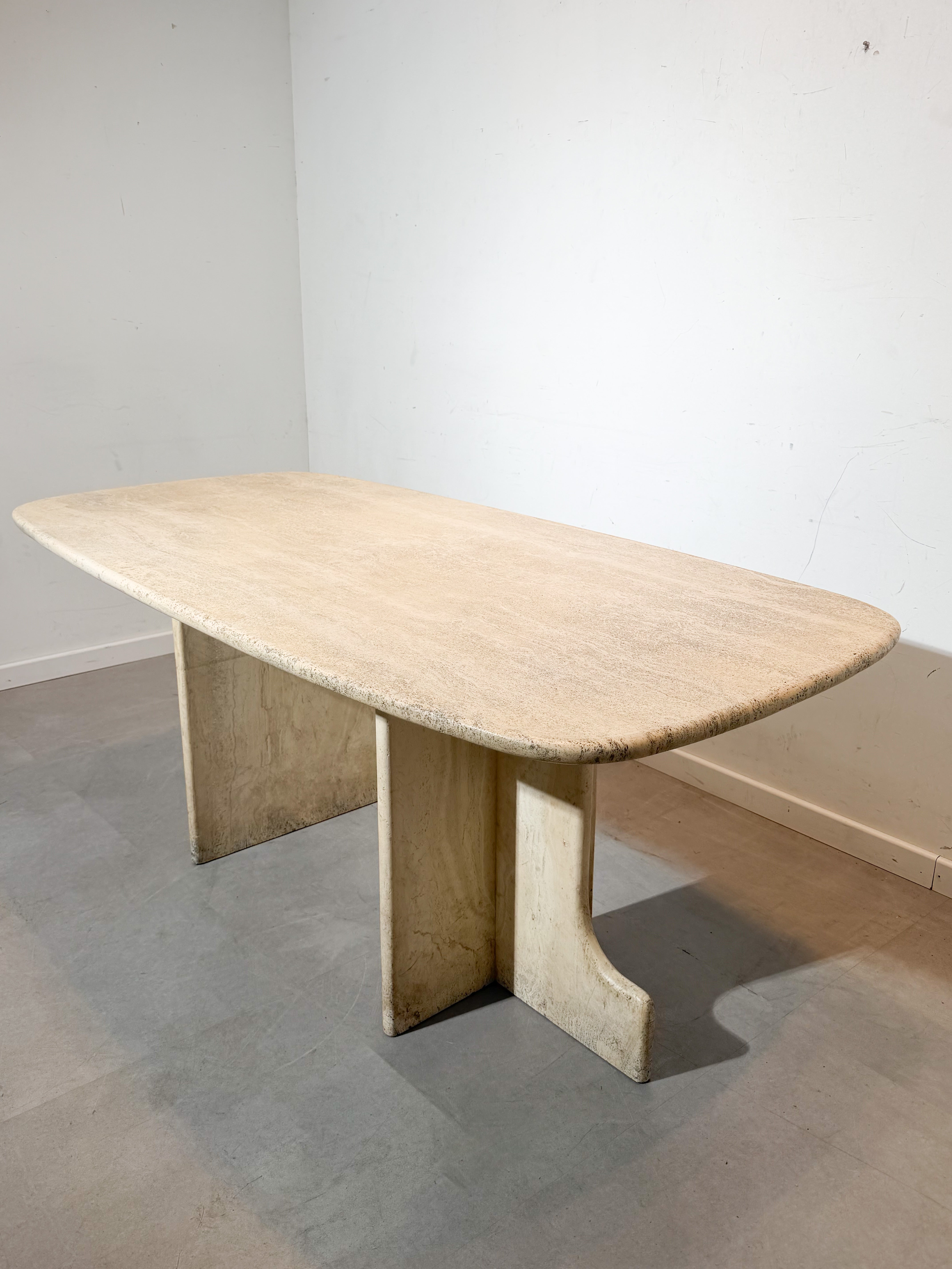 Vintage Travertine Dining Table – Sculptural Base – 180 cm