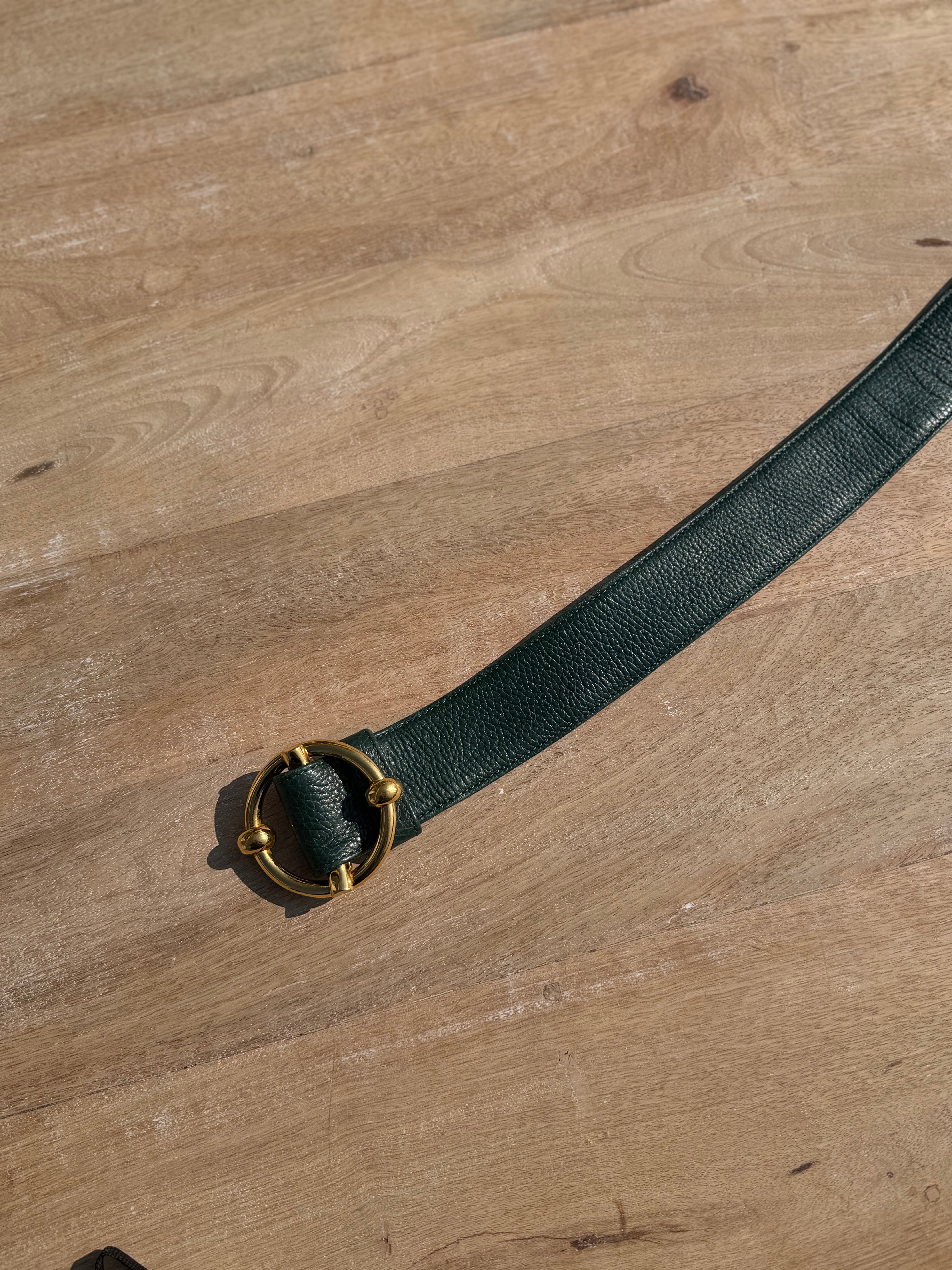 Delvaux Green Leather Buckle Belt – Gold-Tone Hardware – Size 95 cm