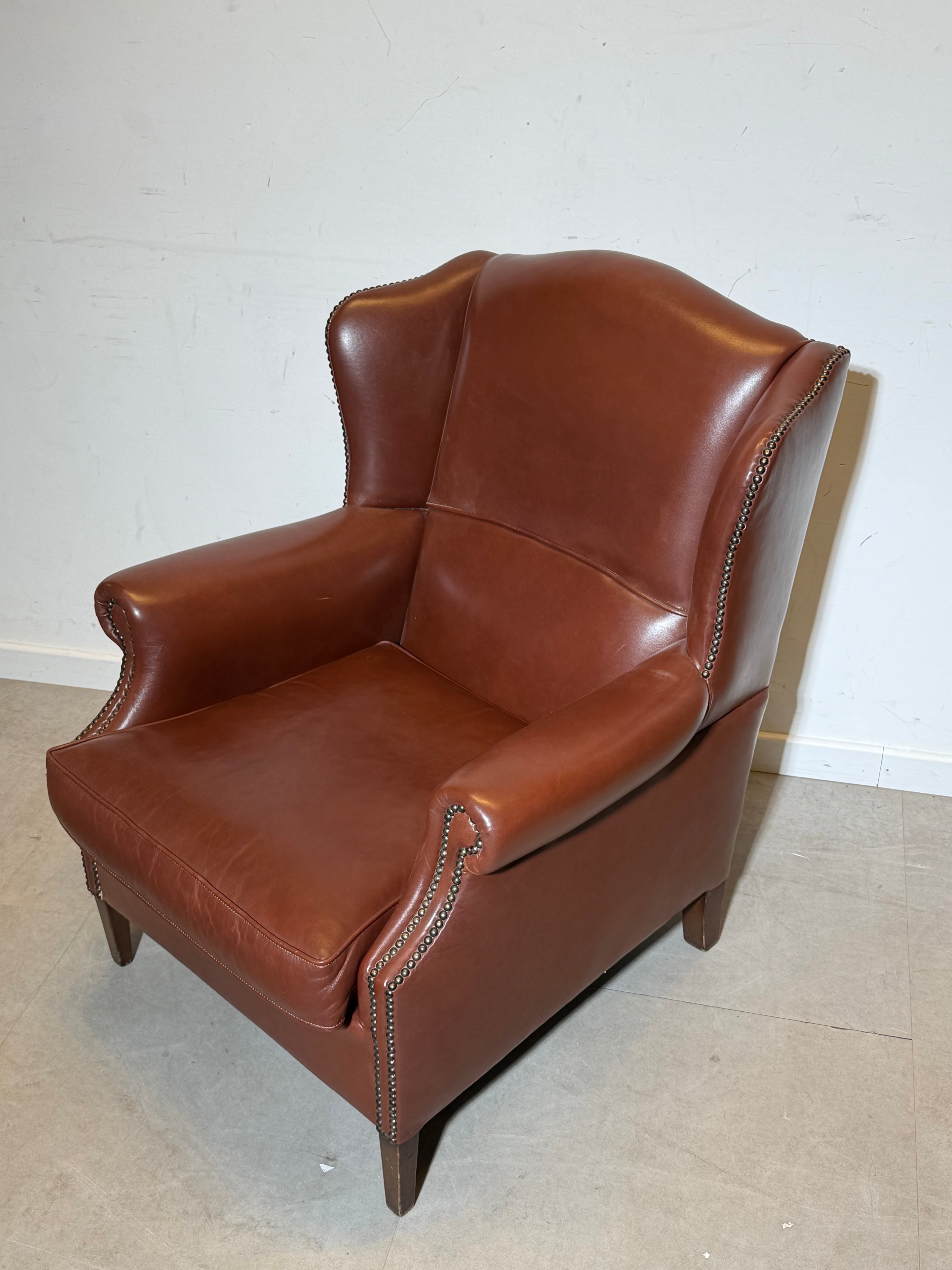 Vintage Tobacco Brown Leather Wingchair