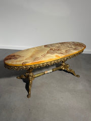 Vintage Onyx & Copper Coffee Table –  Regency Style – 120 x 50 x 43 cm