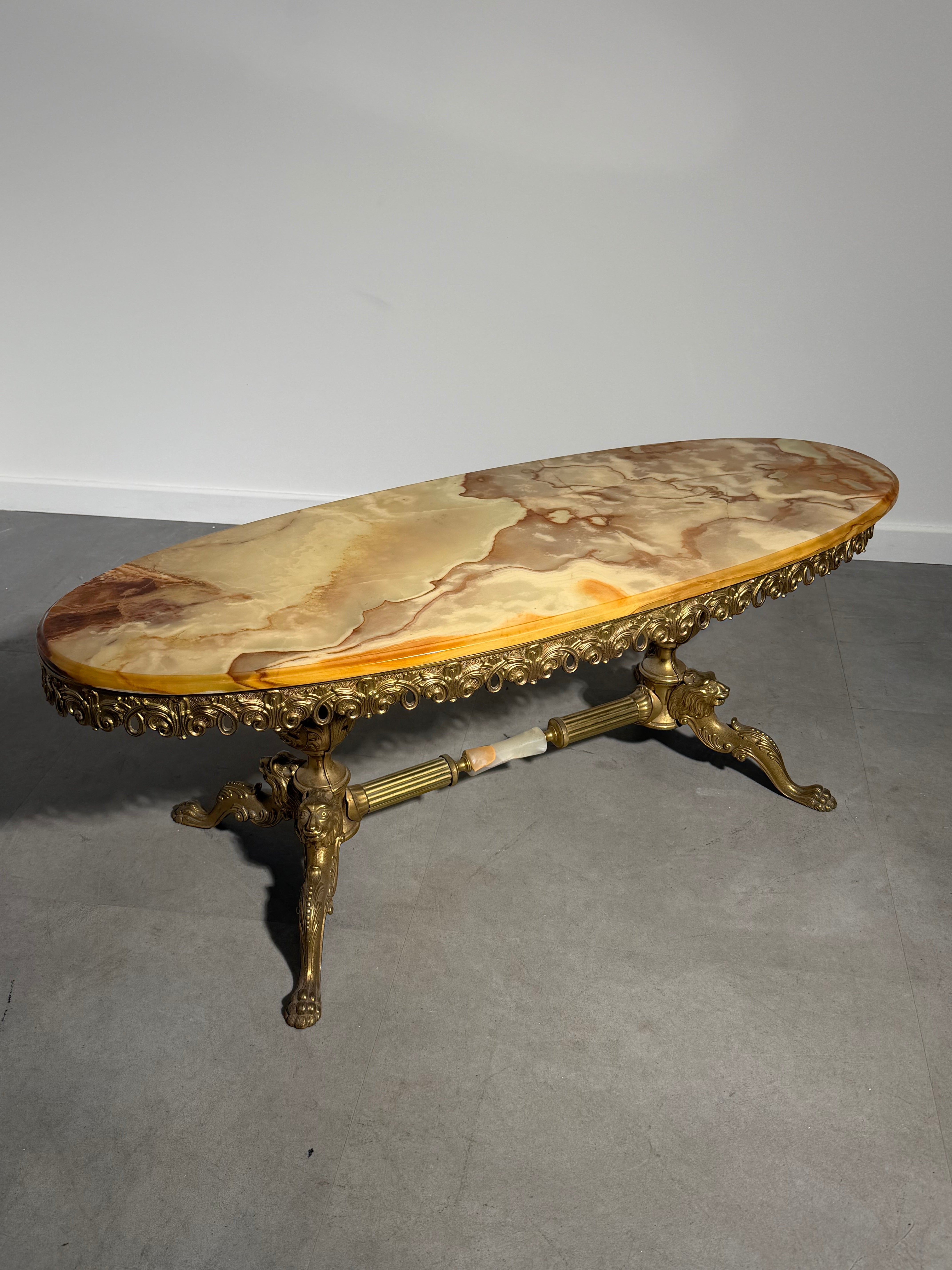 Vintage Onyx & Copper Coffee Table –  Regency Style – 120 x 50 x 43 cm