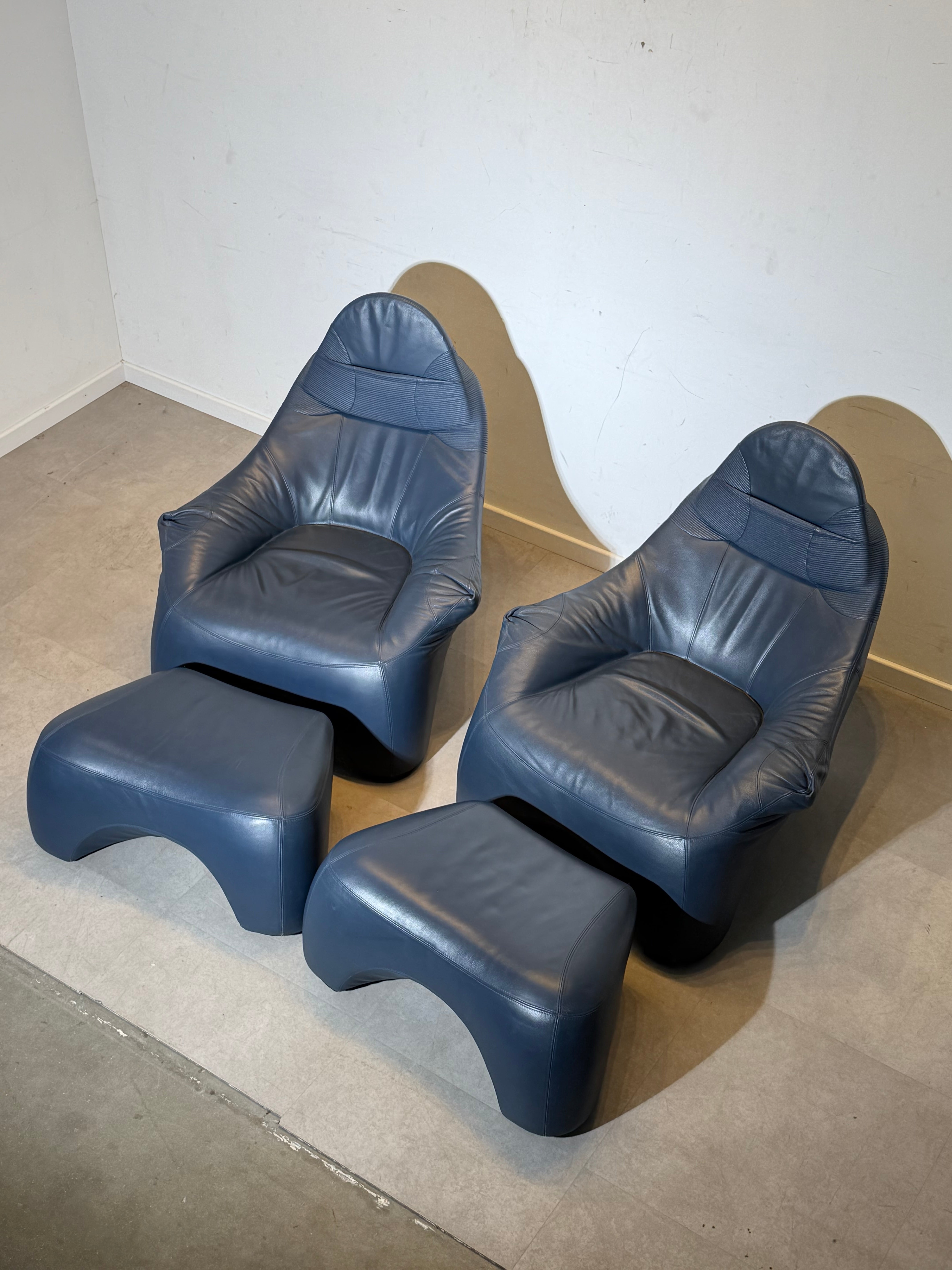 Marc Sadler “Hal” Lounge Chair + Ottoman for Cassina (1996) – Blue Leather