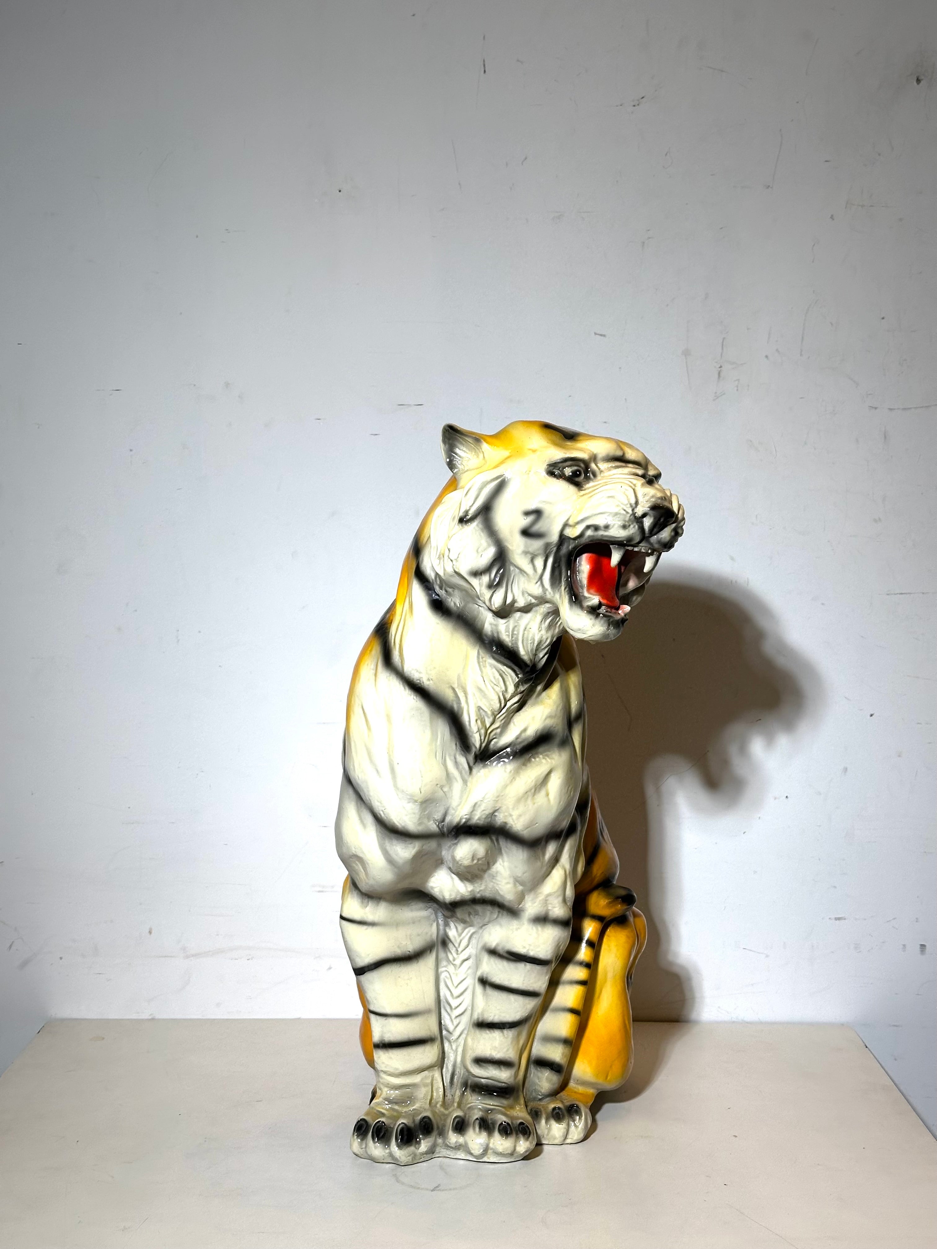 Vintage Tiger Sculpture in Resin