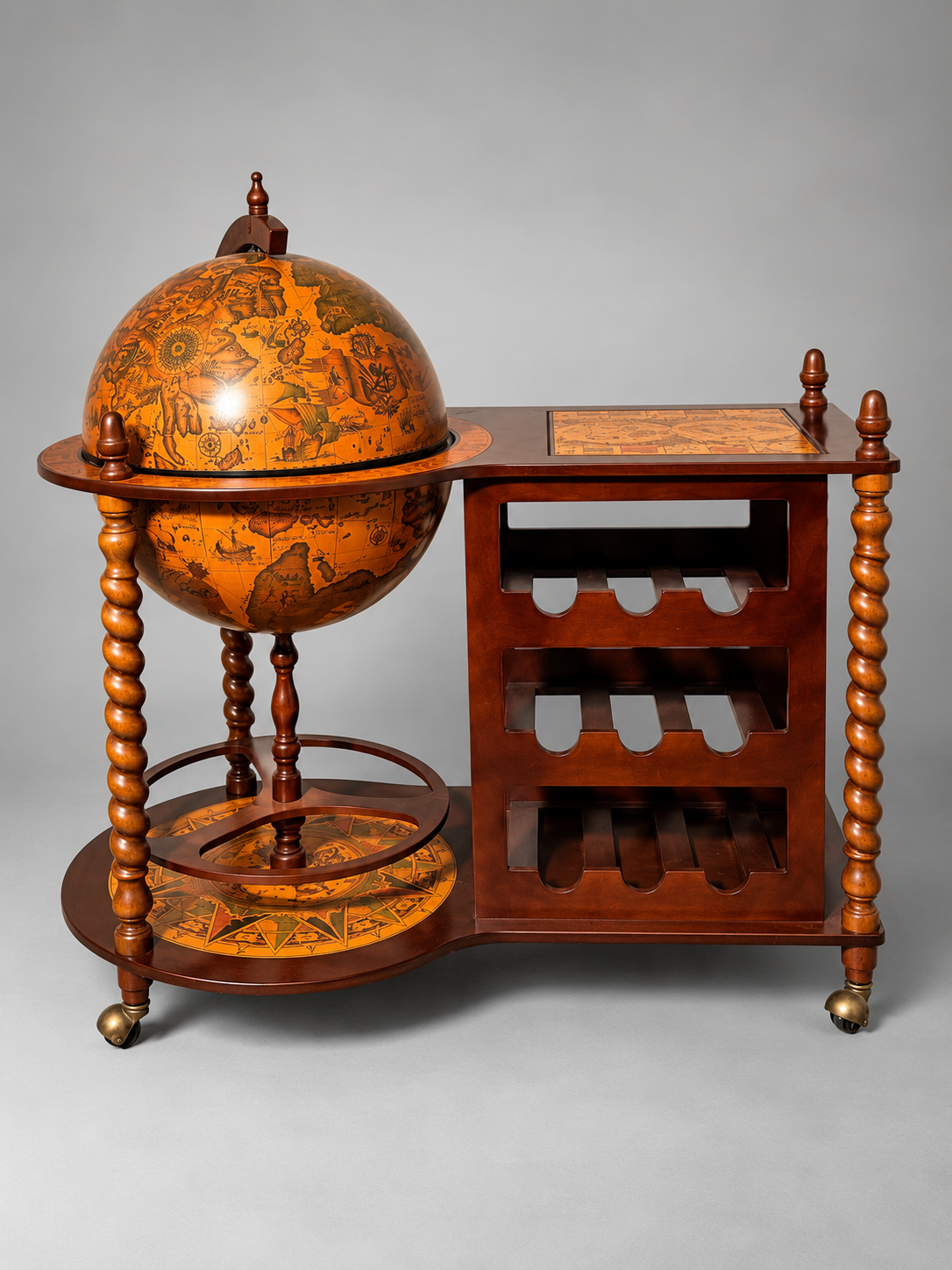 Antique Globe Bar Cart with Wine Rack