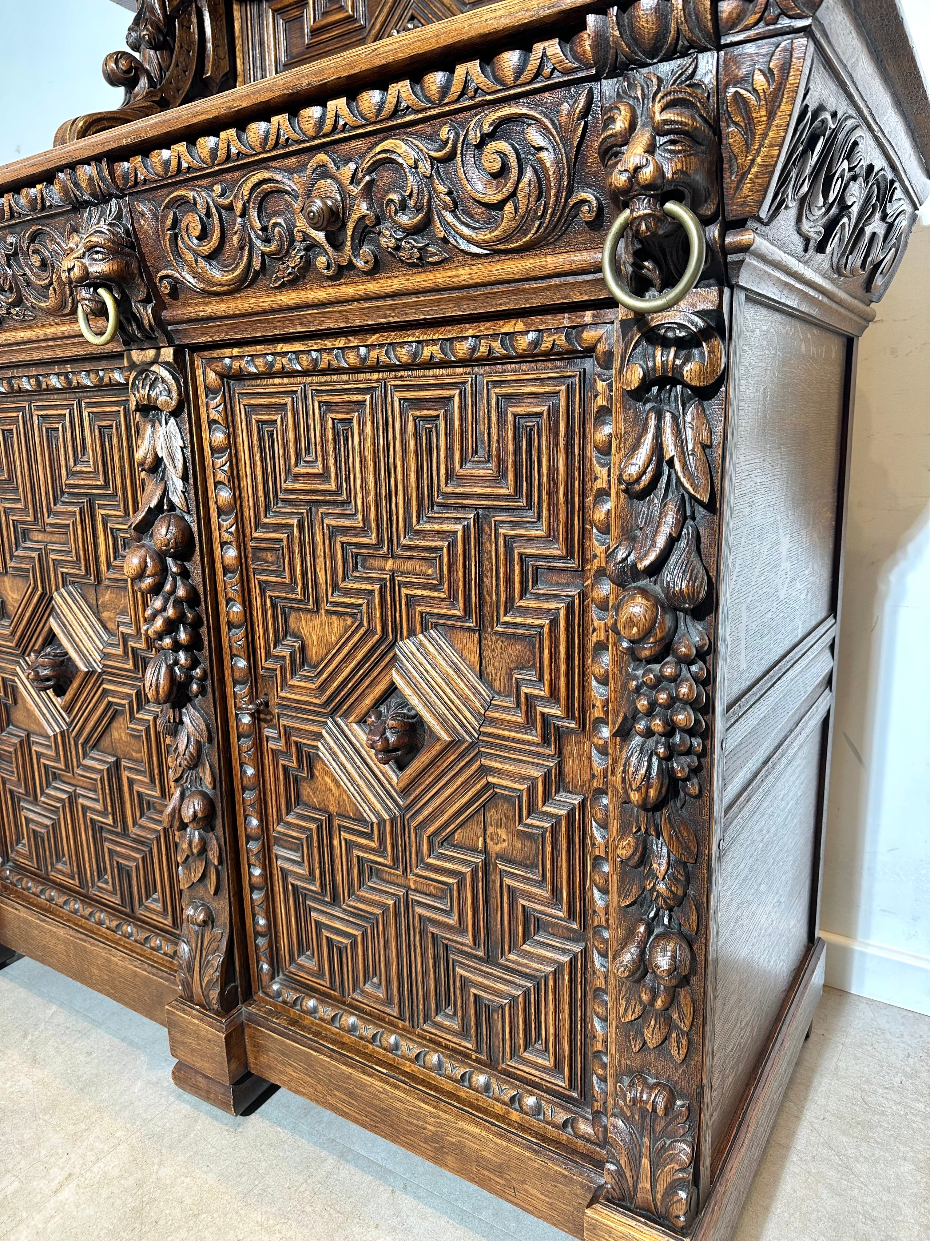 Antique Renaissance Revival Sideboard in Carved Oak