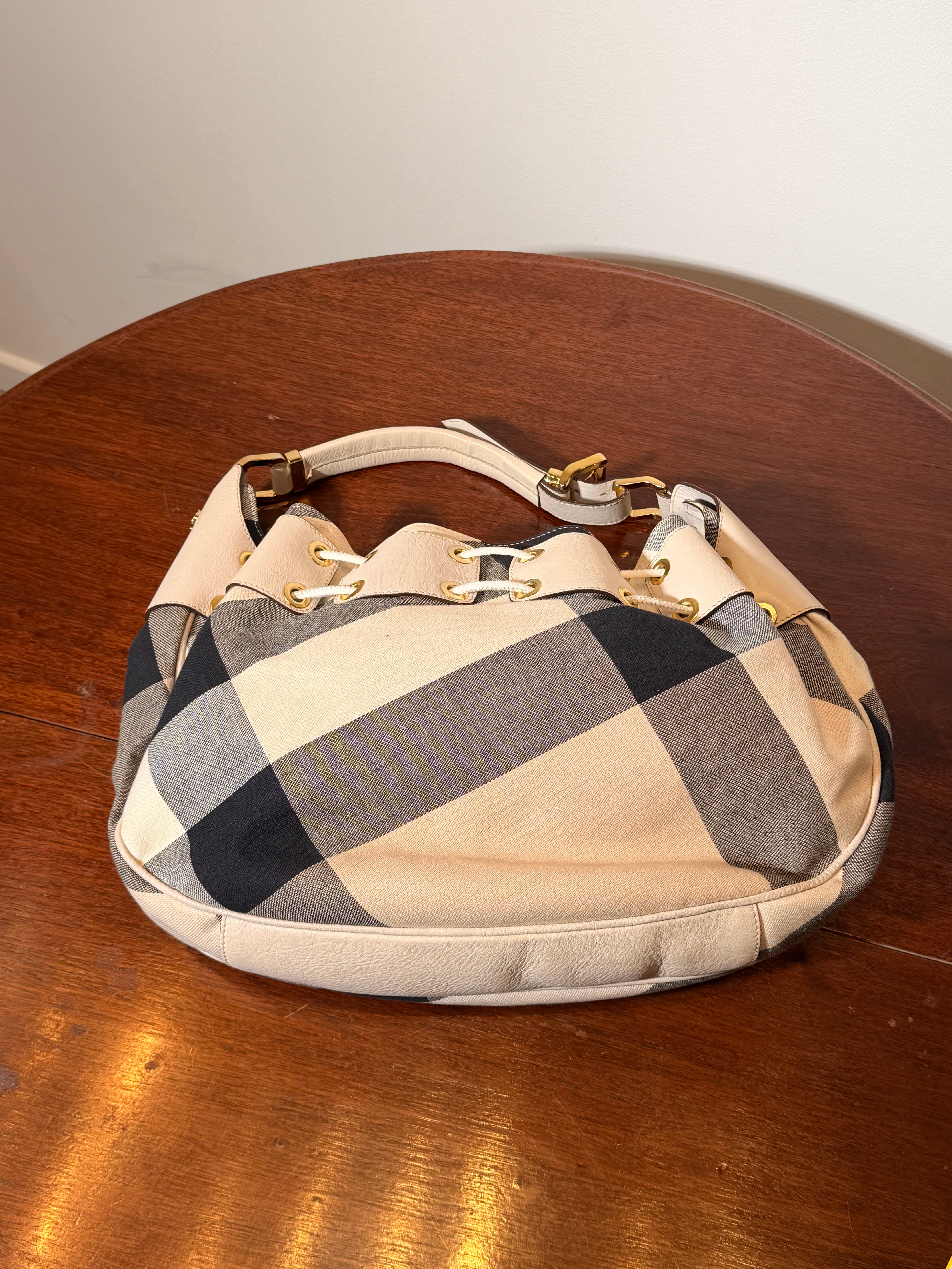 Burberry Nova Check Drawstring Hobo Bag