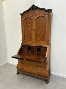 19th Century Antique Dutch Marquetry Inlaid Burr Walnut Cupboard