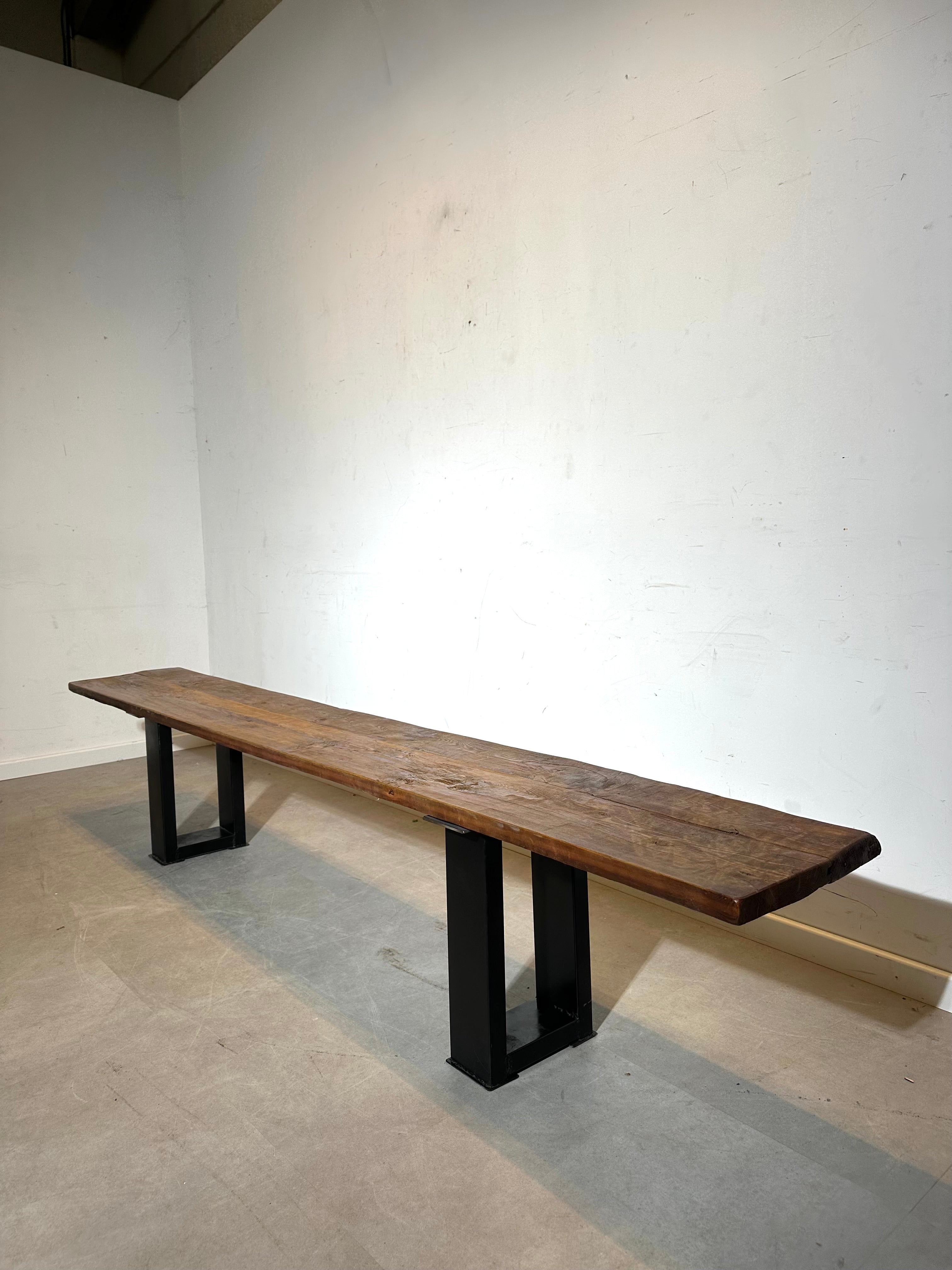 Long Rustic Lariks Wood Bench