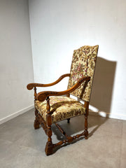 ge Carved Wooden Armchair with Tapestry Upholstery