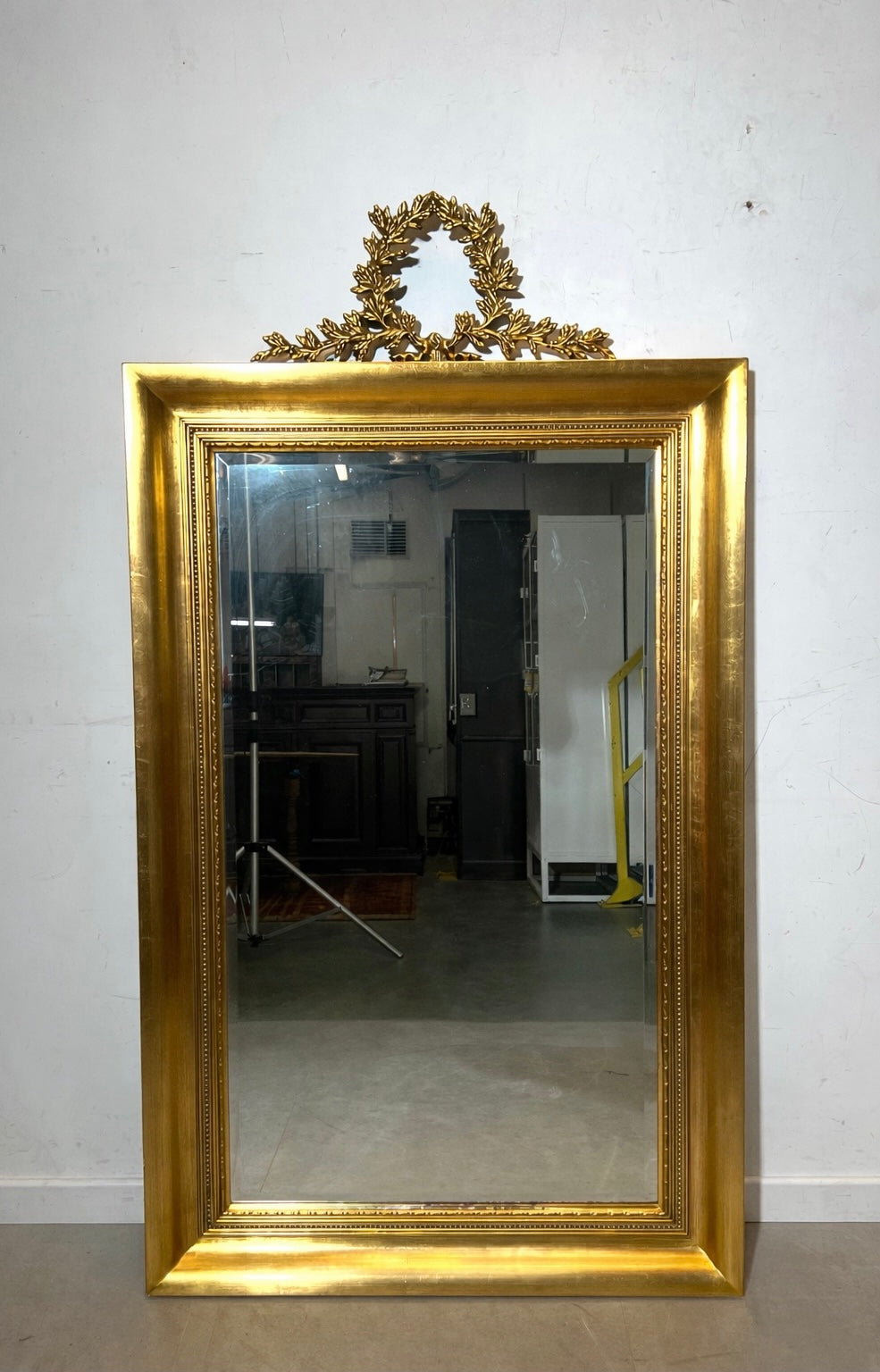 Large Antique Style Gilded Mirror with Laurel Crest